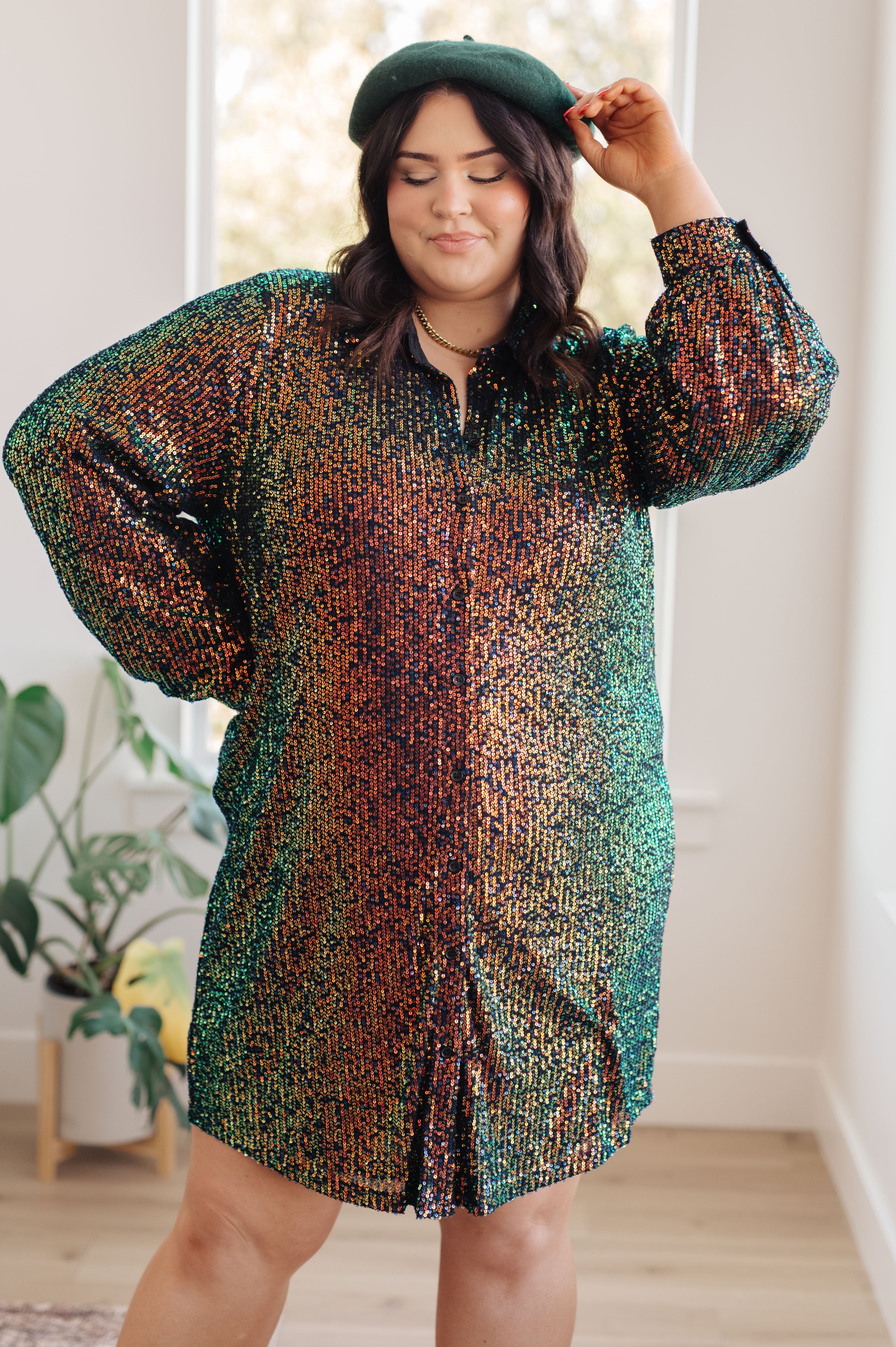 Shimmering Splendor Sequin Shirt Dress - Charming Charlie