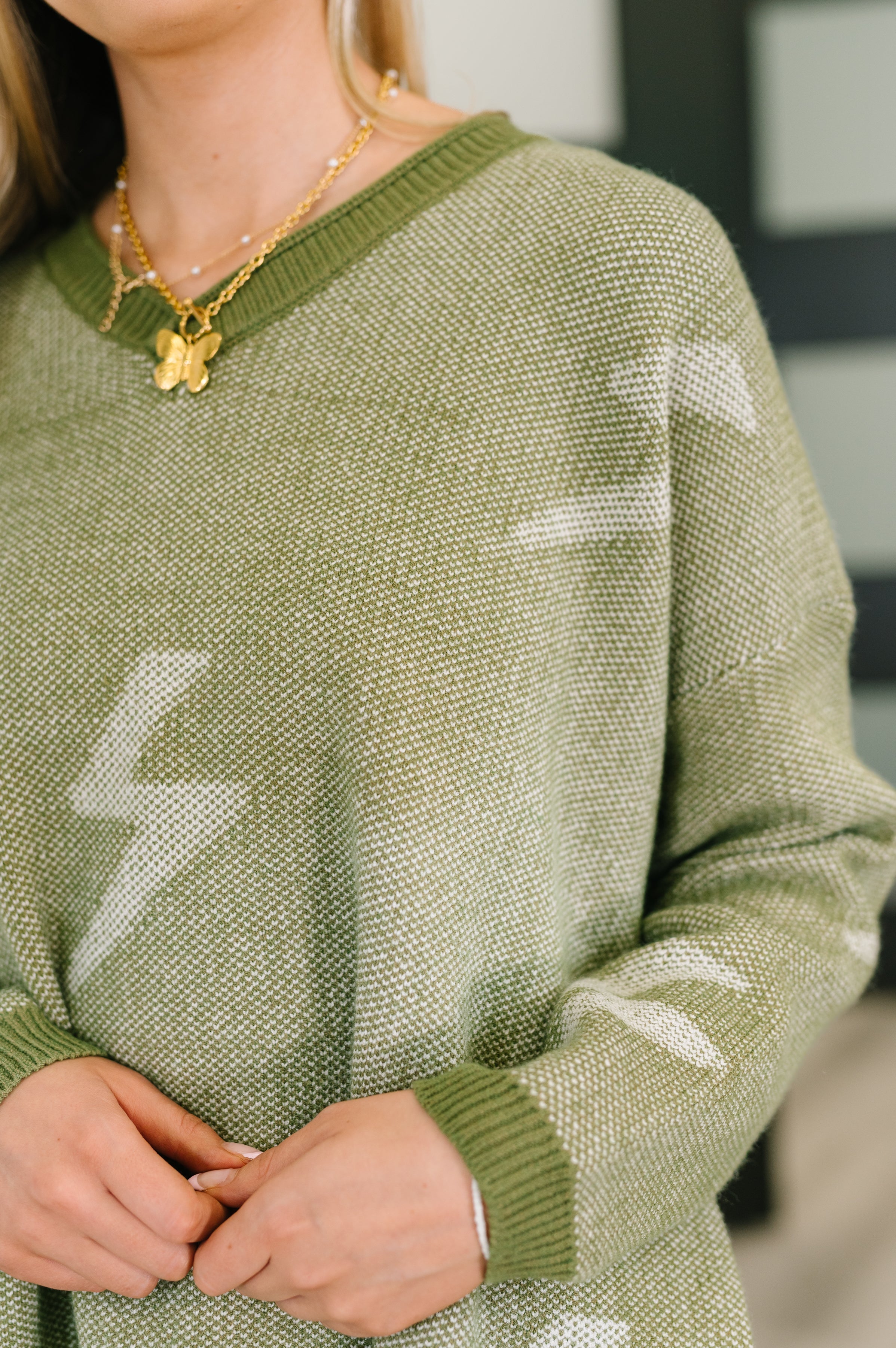 Shock Value V-Neck Sweater in Olive - Charming Charlie