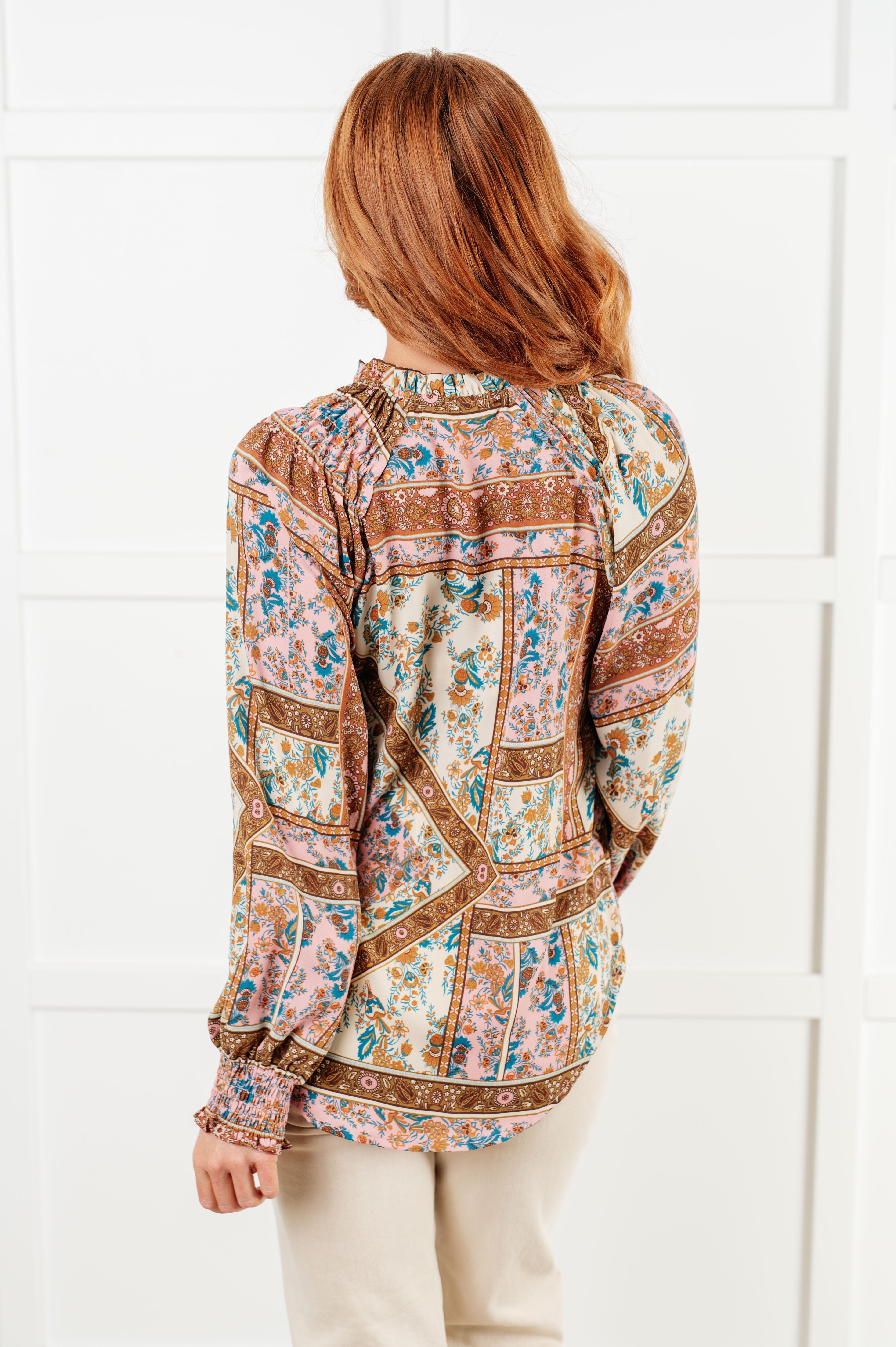Show and Tell Mixed Print Peasant Blouse - Charming Charlie