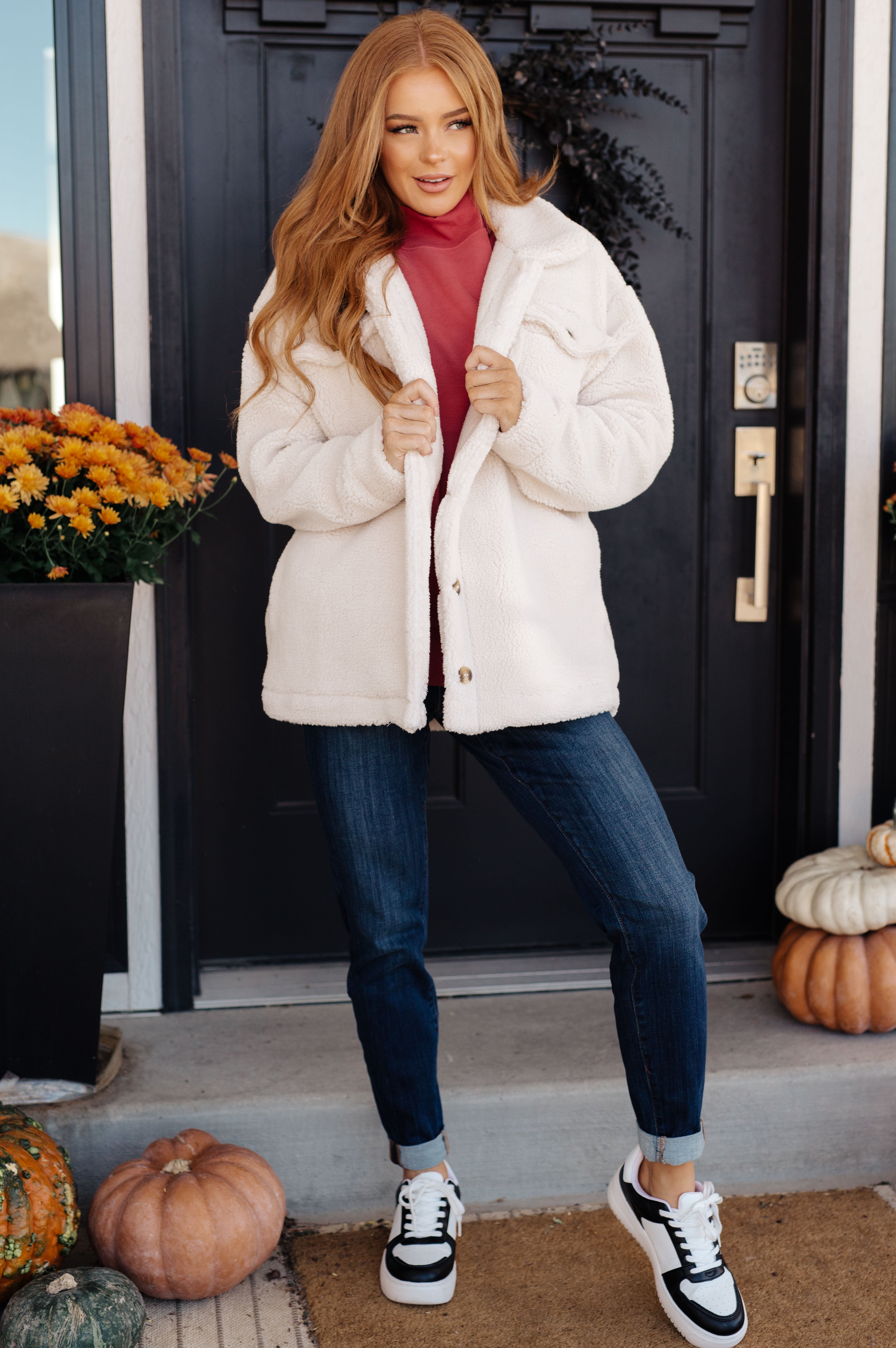 Shrouded in Sherpa Coat in White - Charming Charlie