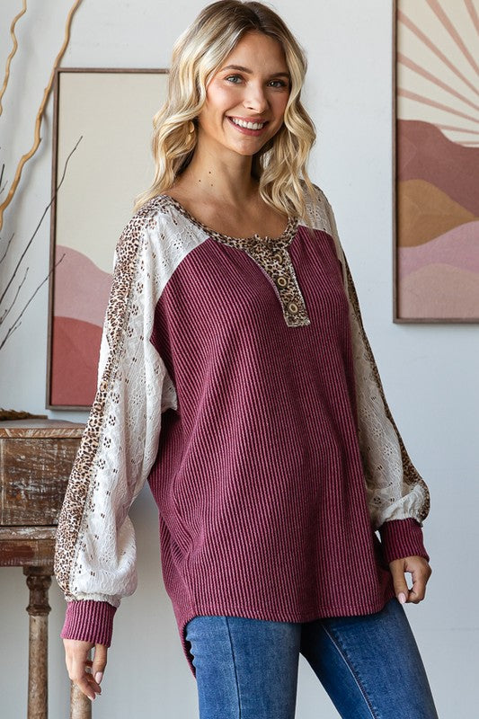 Bold Behavior Contrast Color Block Top in Burgundy - Charming Charlie