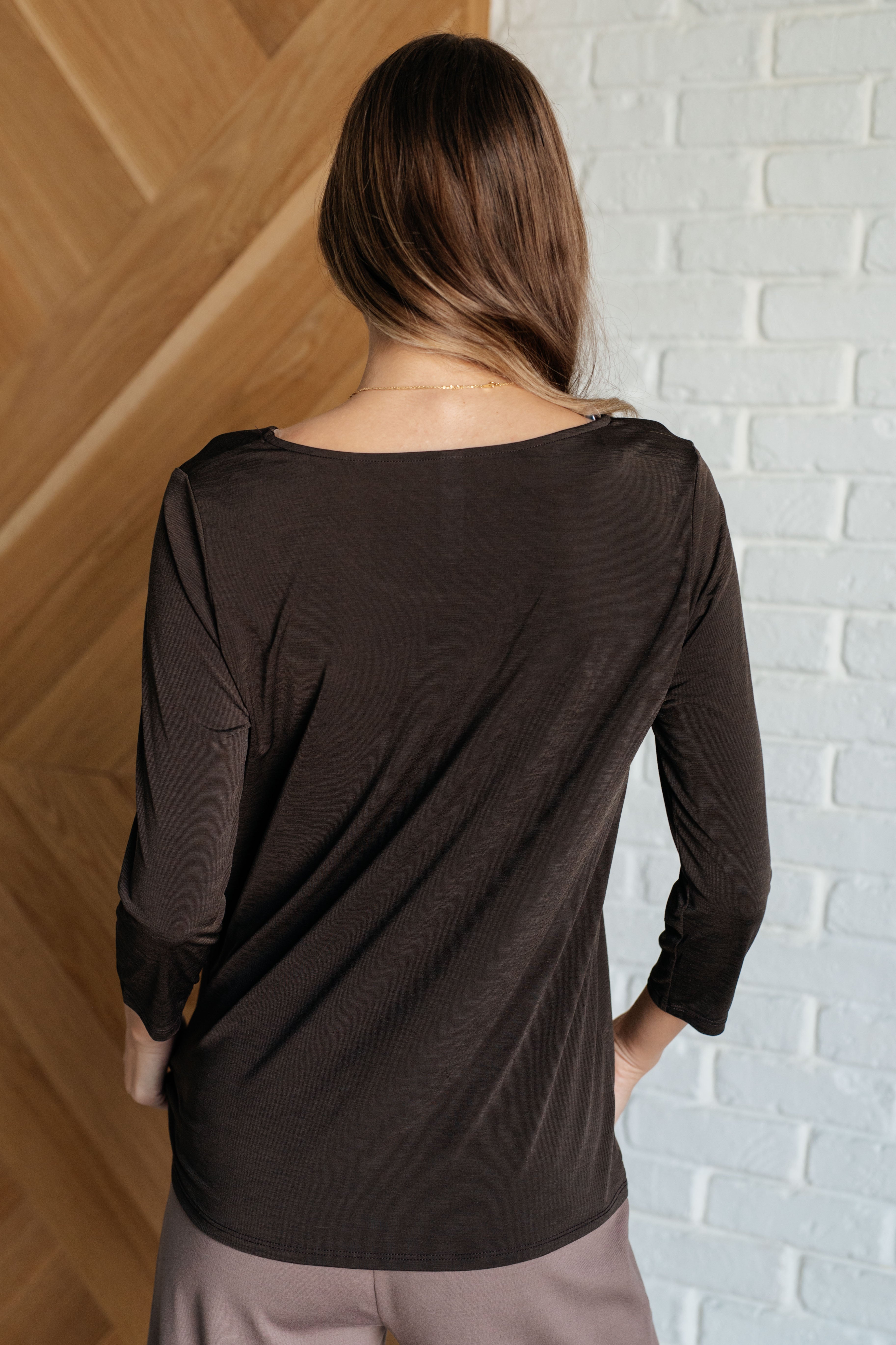 Signature Classic Round Neck Top in Chocolate - Charming Charlie