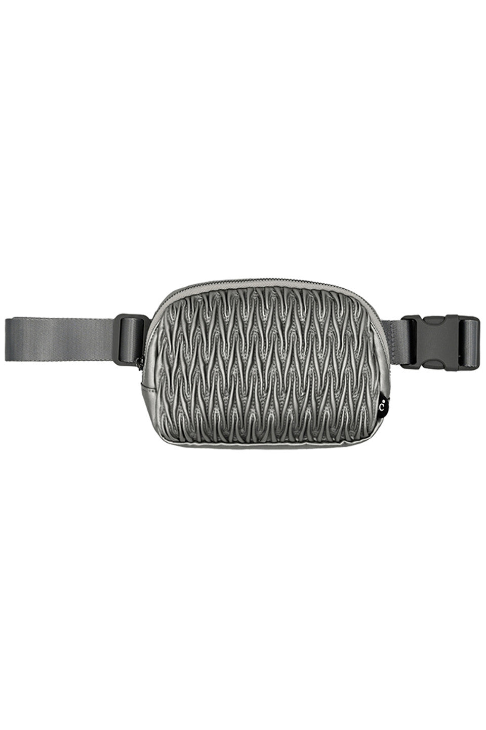 Silver The C.C Materasse Embodiment Fanny Pack offers a sleek and stylish way to carry your essentials. With its durable materasse material and spacious design, this pack provides both functionality and fashion. Perfect for travel or everyday use.