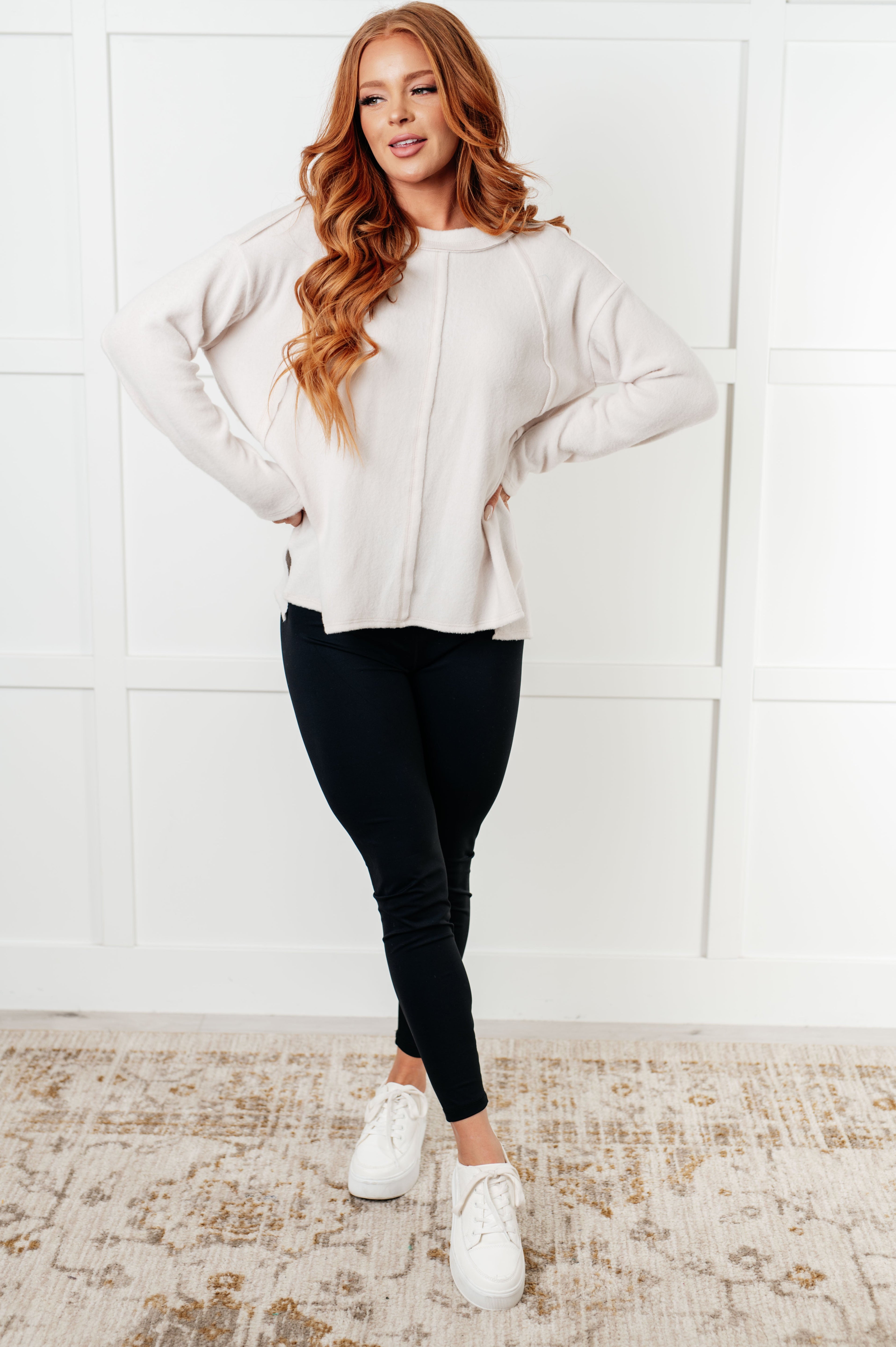 Simple Silhouette Brushed Hacci Sweater in Sand Beige - Charming Charlie