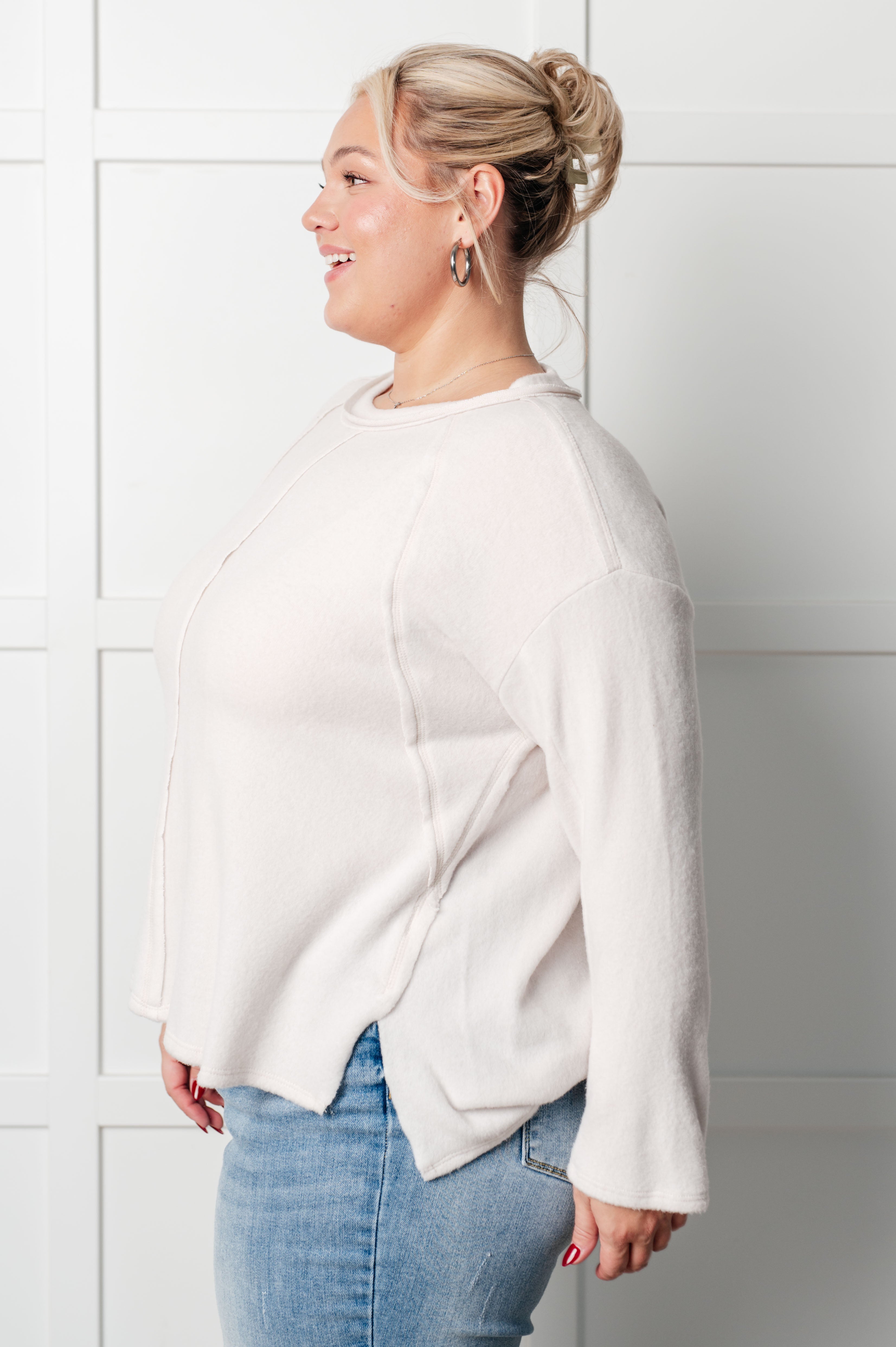 Simple Silhouette Brushed Hacci Sweater in Sand Beige - Charming Charlie