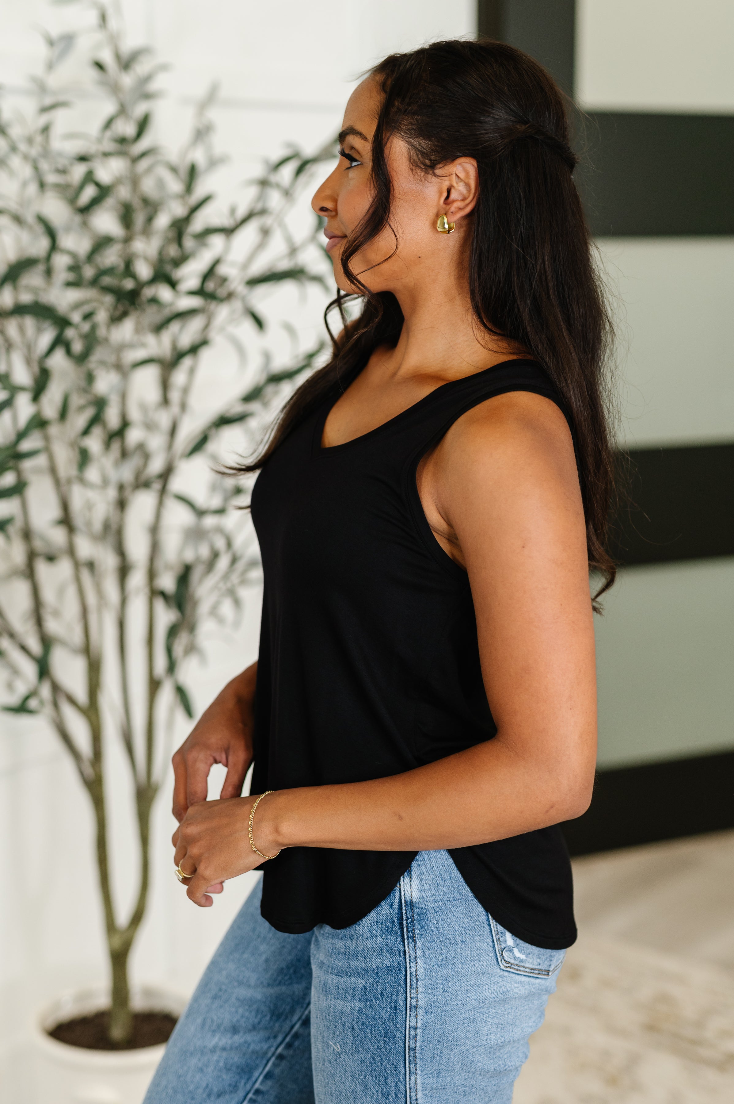 Simpler Times Basic V-Neck Tank in Black - Charming Charlie