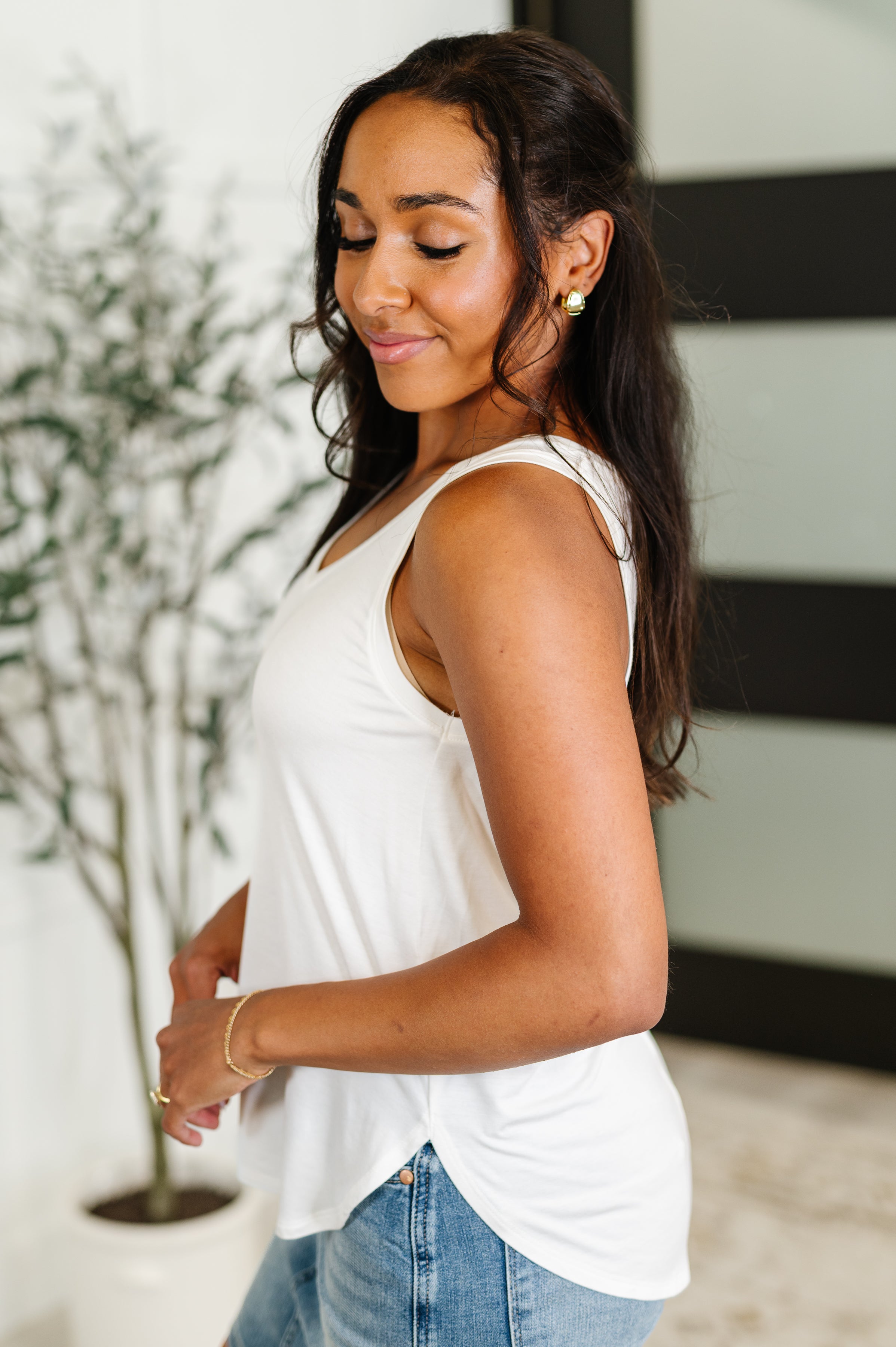 Simpler Times Basic V-Neck Tank in Off White - Charming Charlie