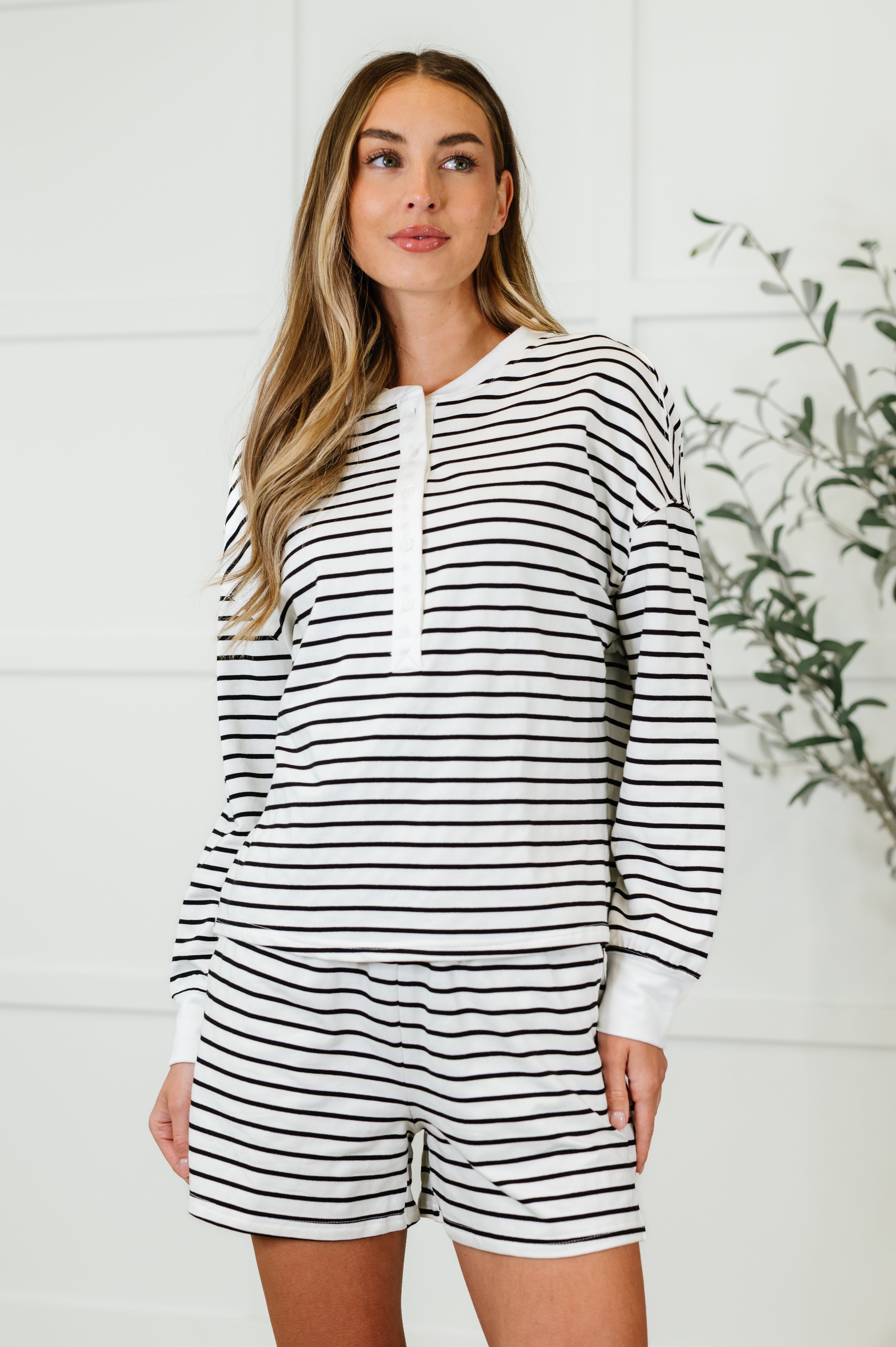 Situationally Sound Striped Long Sleeve Top and Shorts Set - Charming Charlie