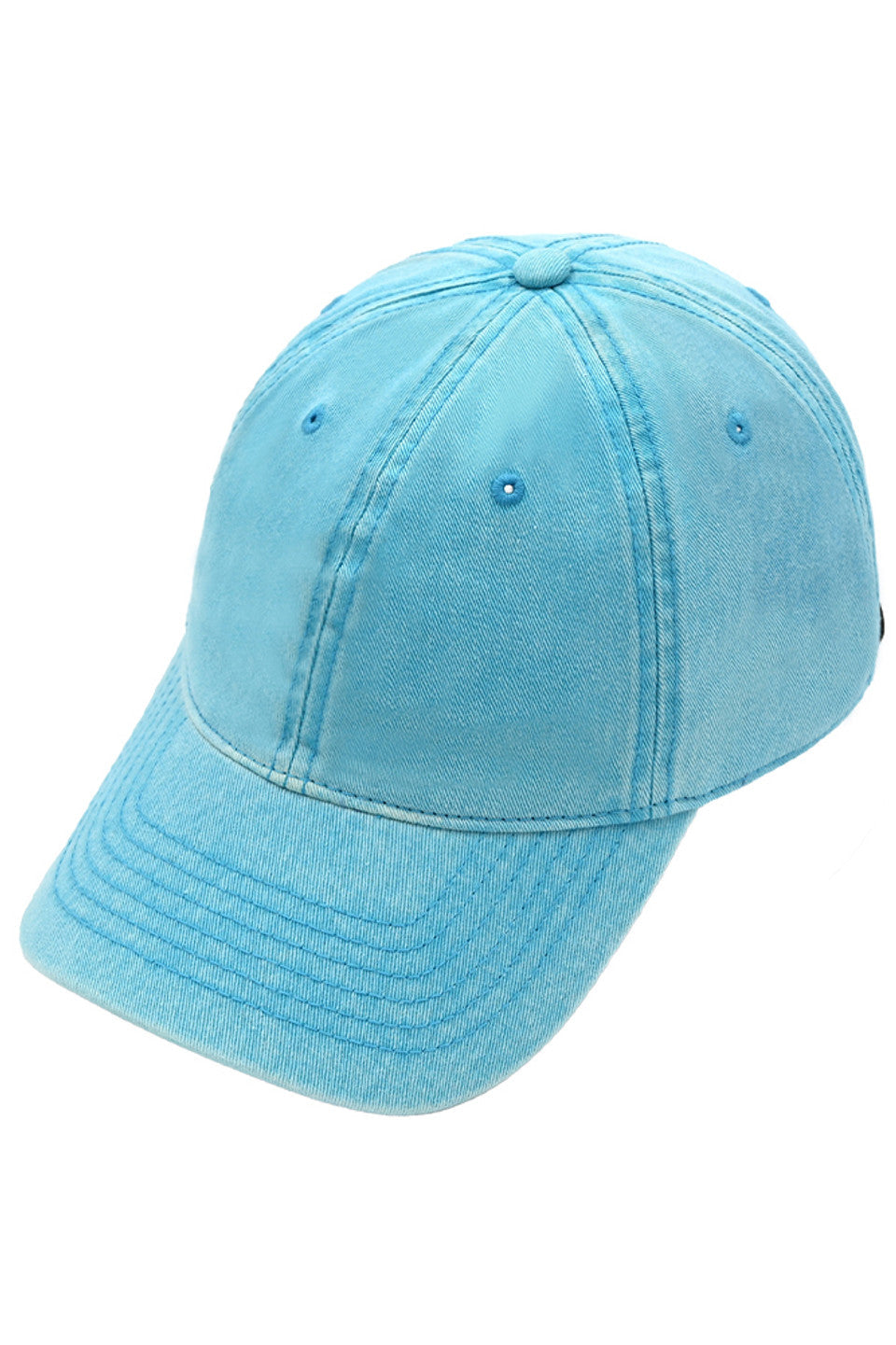 Sky-Blue C.C Plain Acid Wash Cotton Baseball Cap is the perfect choice for a fashionable and comfortable headwear option. Made with high-quality cotton, this cap features a unique acid wash design that adds a touch of style to any outfit. Expertly crafted and designed, it offers both comfort and durability, making it an ideal accessory for any occasion.