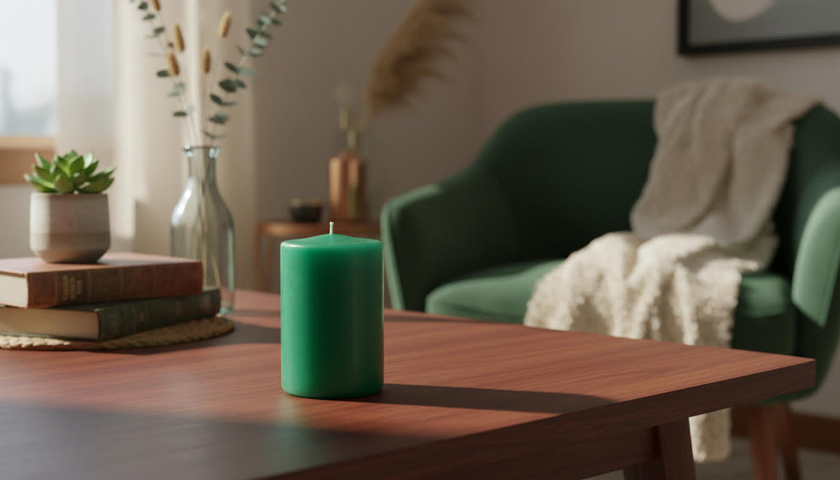 Green Pillar Candle. Pack of 4 - Charming Charlie