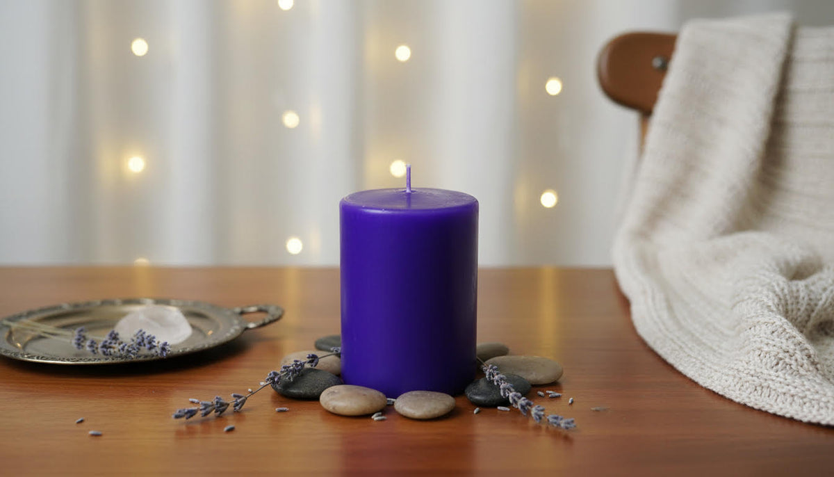 Small Purple Pillar Candle. Pack of 4 - Charming Charlie