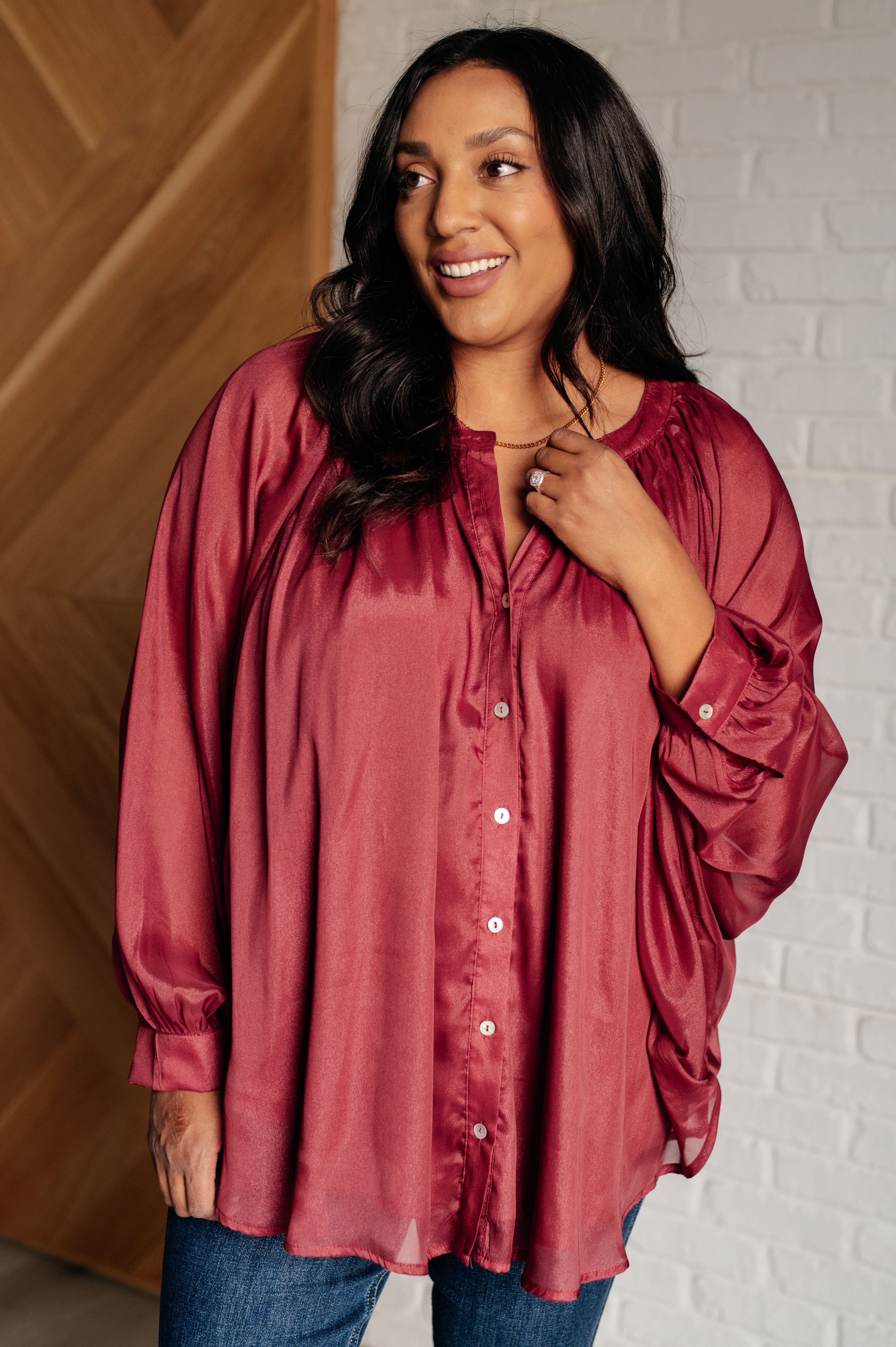 Smiles and Pouts Bat Sleeve Button Down - Charming Charlie