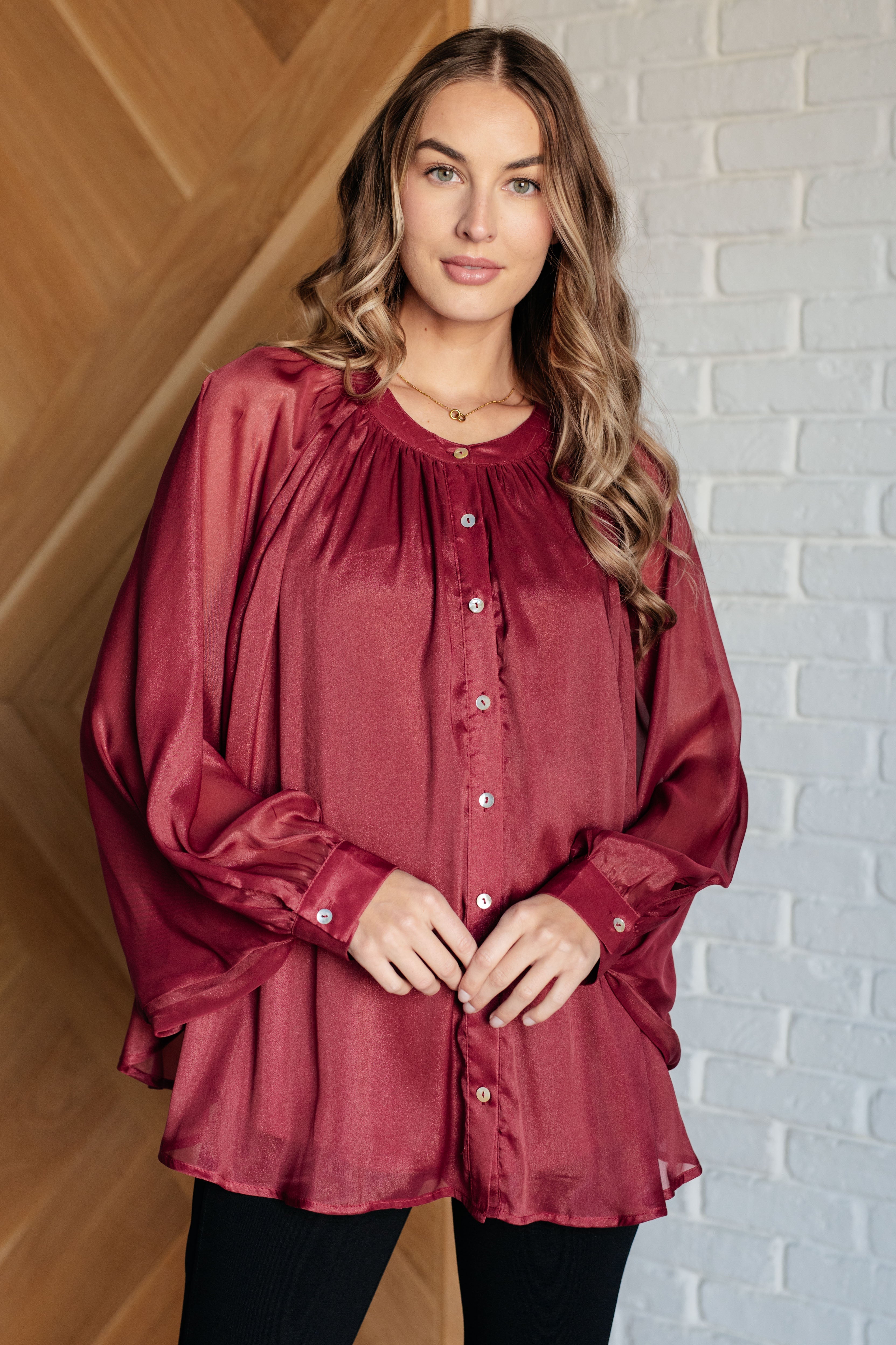 Smiles and Pouts Bat Sleeve Button Down - Charming Charlie