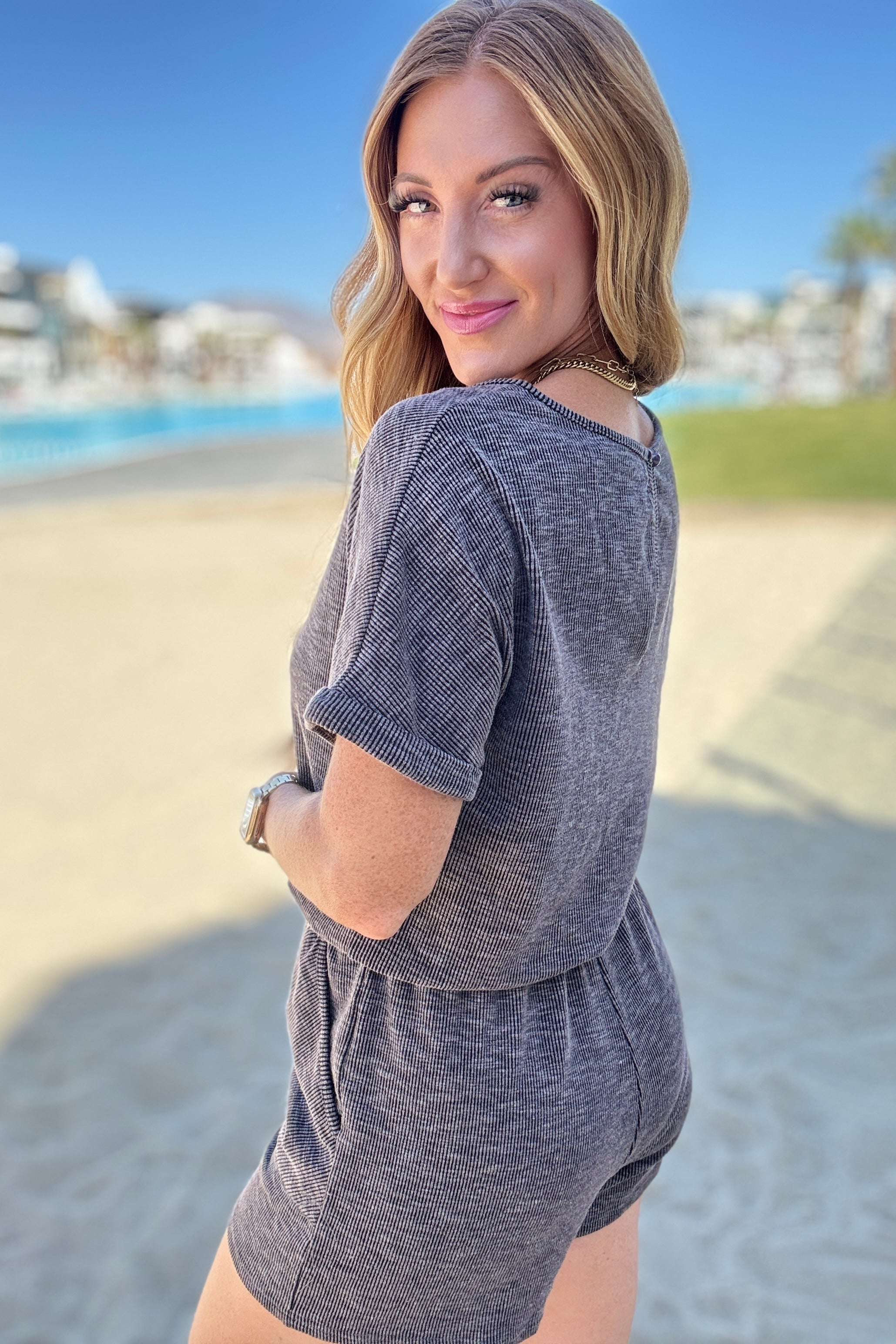 So Sure Short Sleeve Romper - Charming Charlie