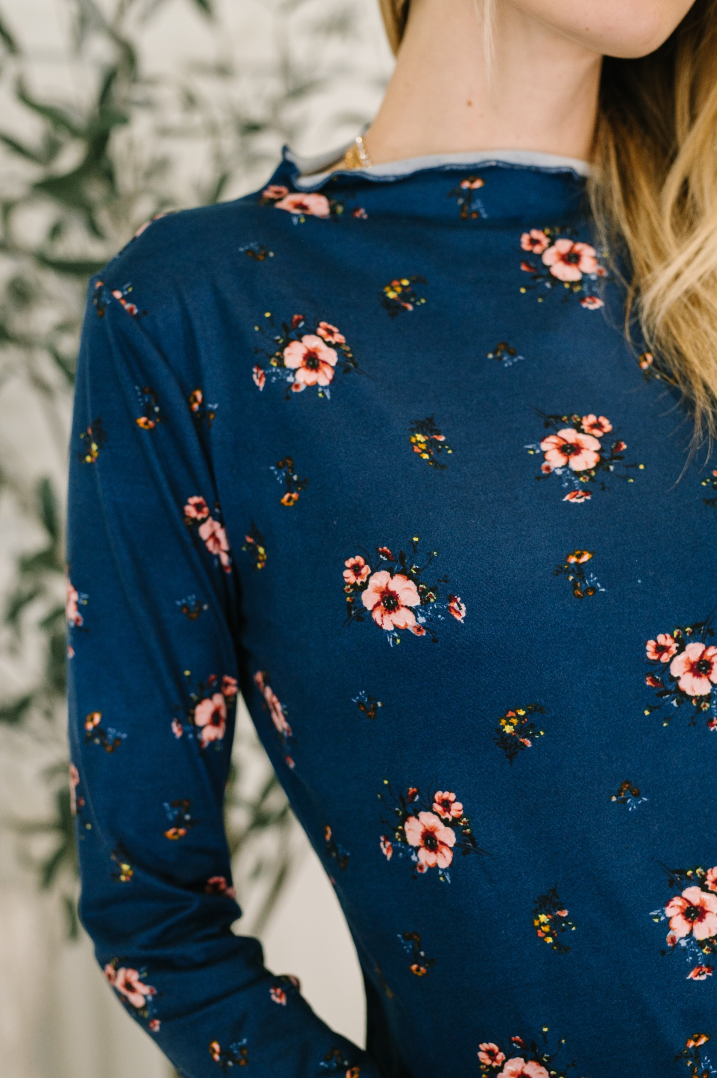 Something in the Air Lettuce Hem Longsleeve Top in Navy - Charming Charlie