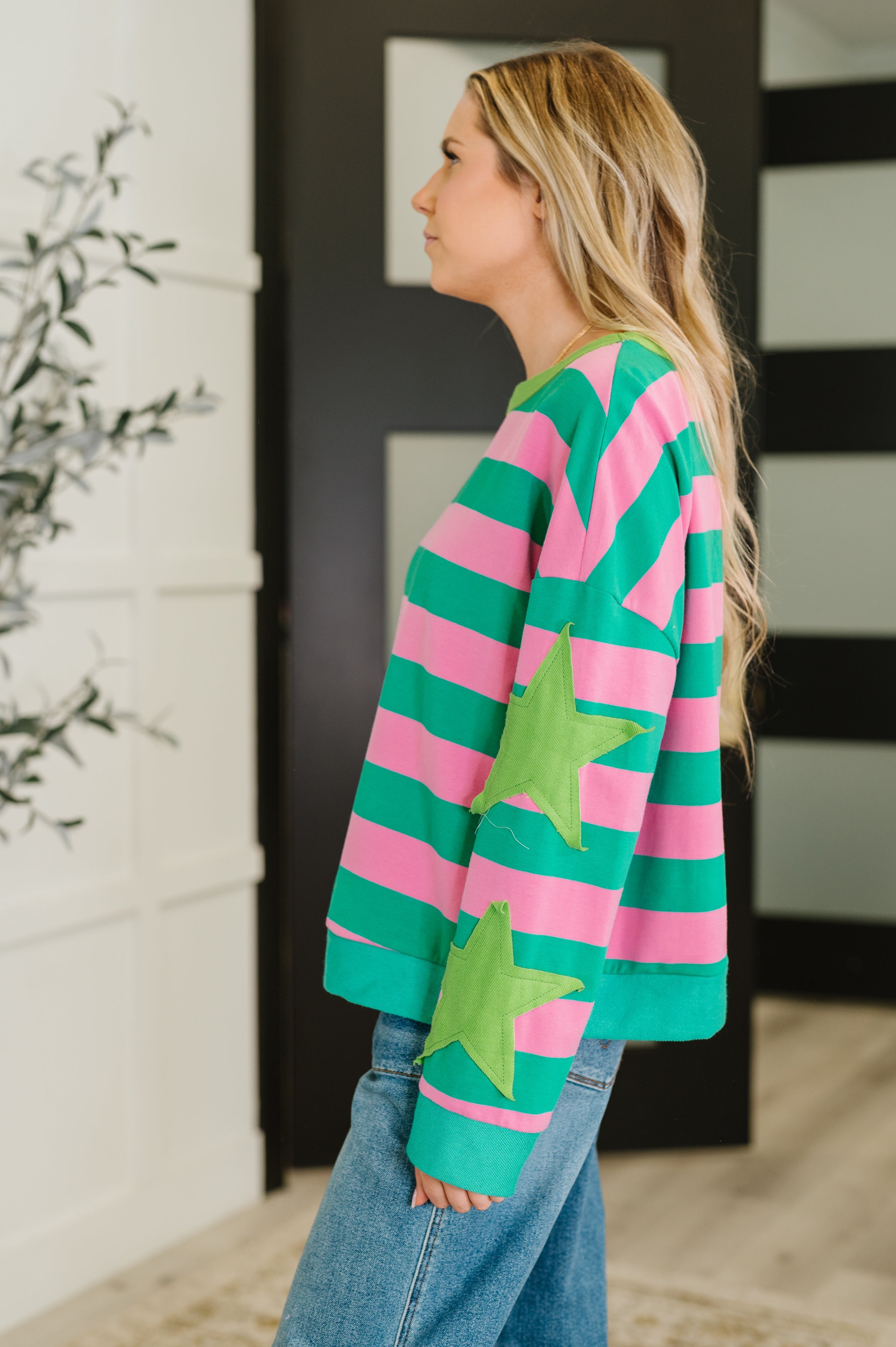 Stars On Stripes Patchwork Striped Sweatshirt - Charming Charlie