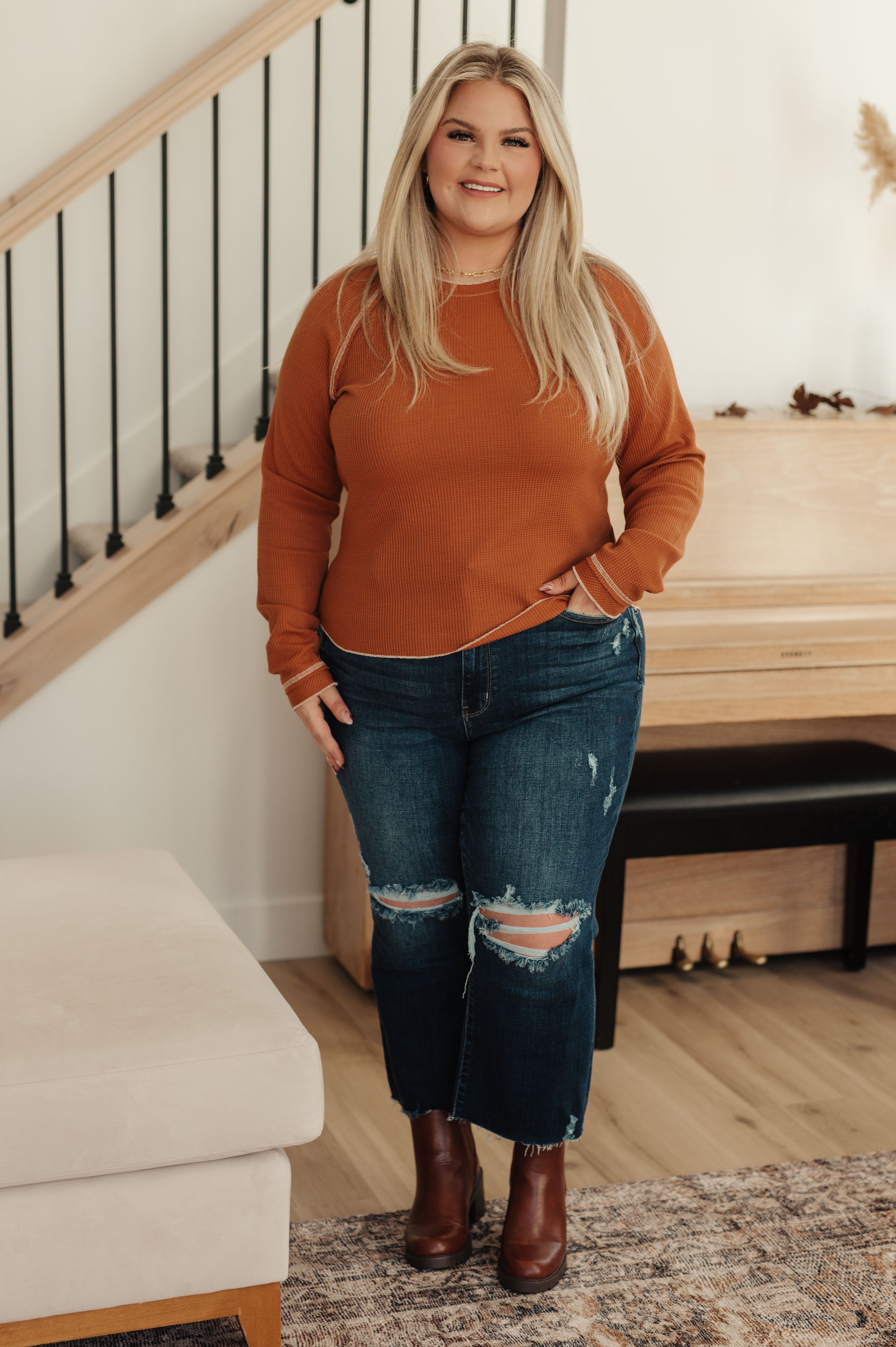 Stitch In Time Waffle Knit Top - Charming Charlie