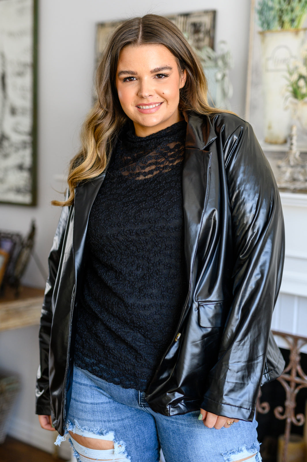 Streets of Dublin Faux Leather Blazer - Charming Charlie