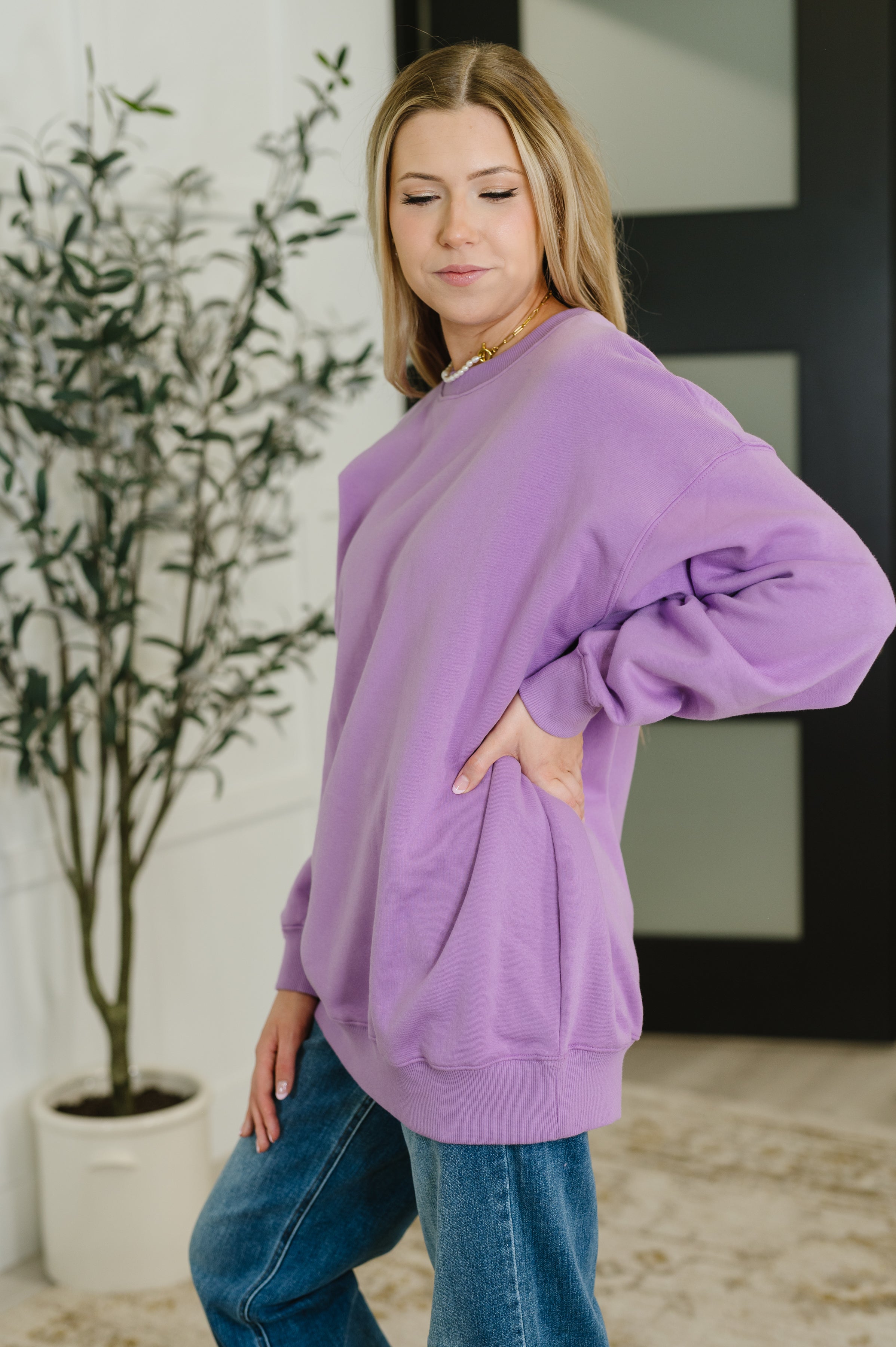 Sunday Snug Relaxed Pullover in Lavender - Charming Charlie