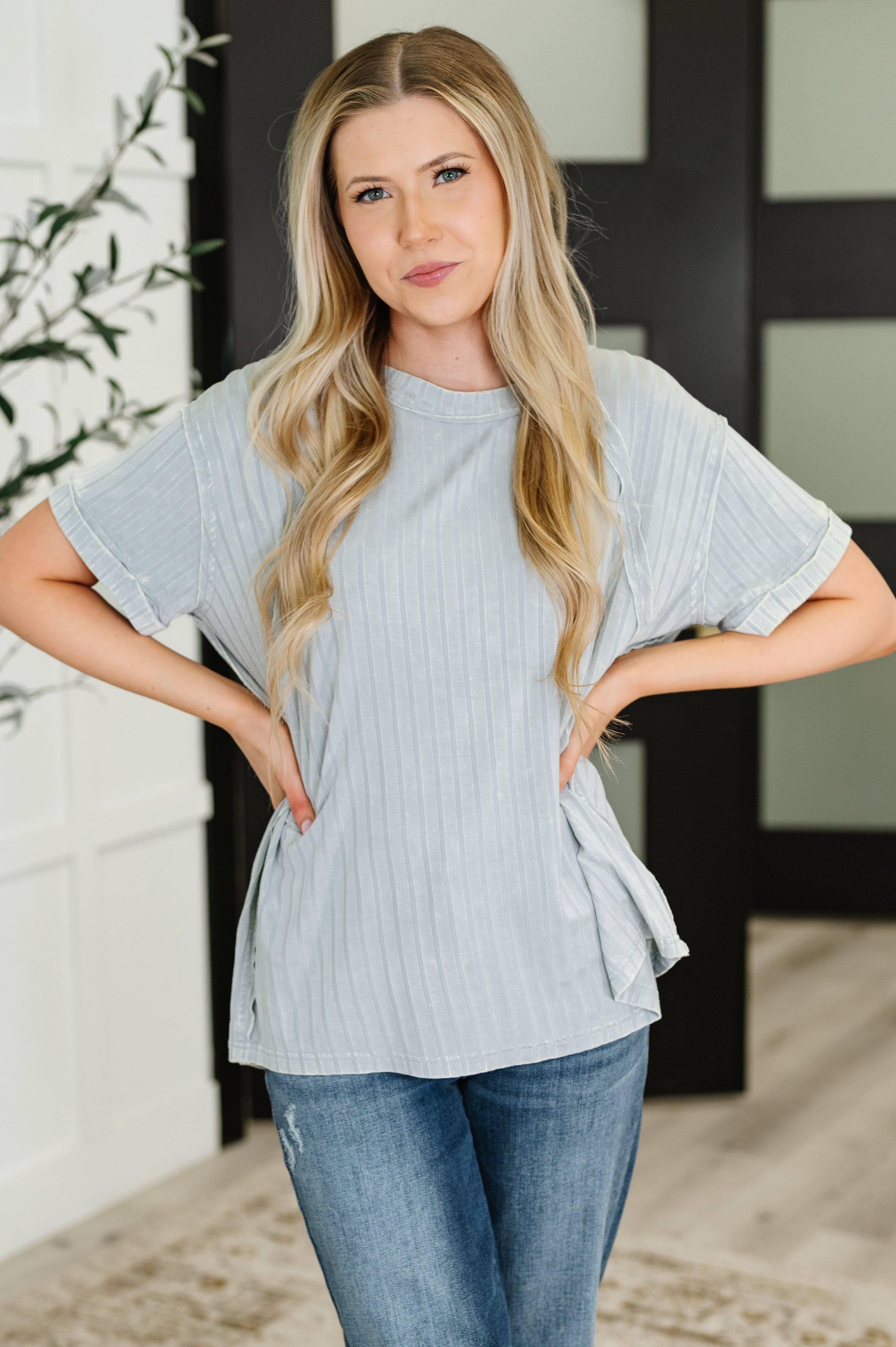 Sunday's Bestie Mineral Wash Top in Light Grey - Charming Charlie