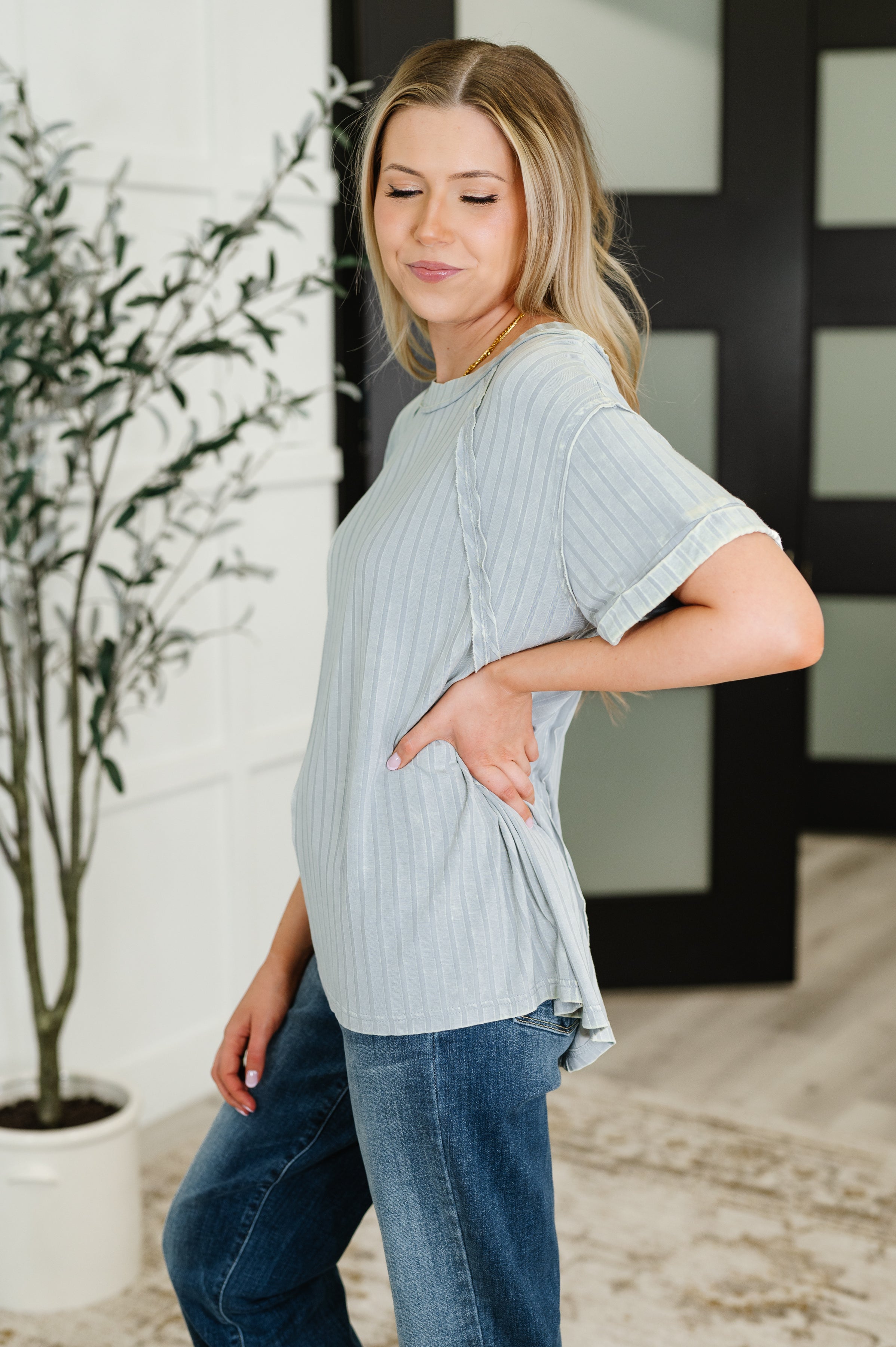 Sunday's Bestie Mineral Wash Top in Light Grey - Charming Charlie