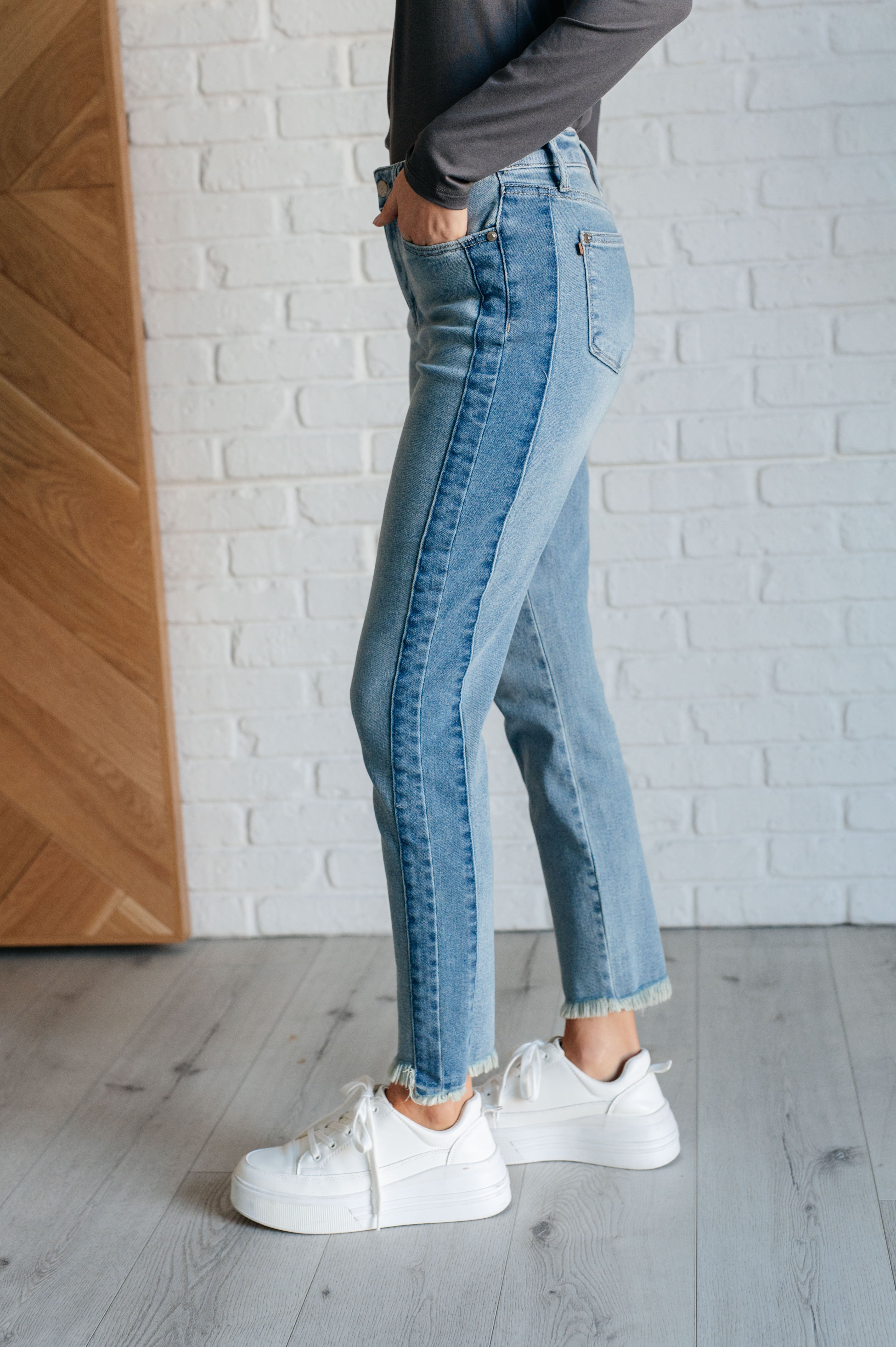 Susan High Rise Side Panel Detail Slim Jeans - Charming Charlie