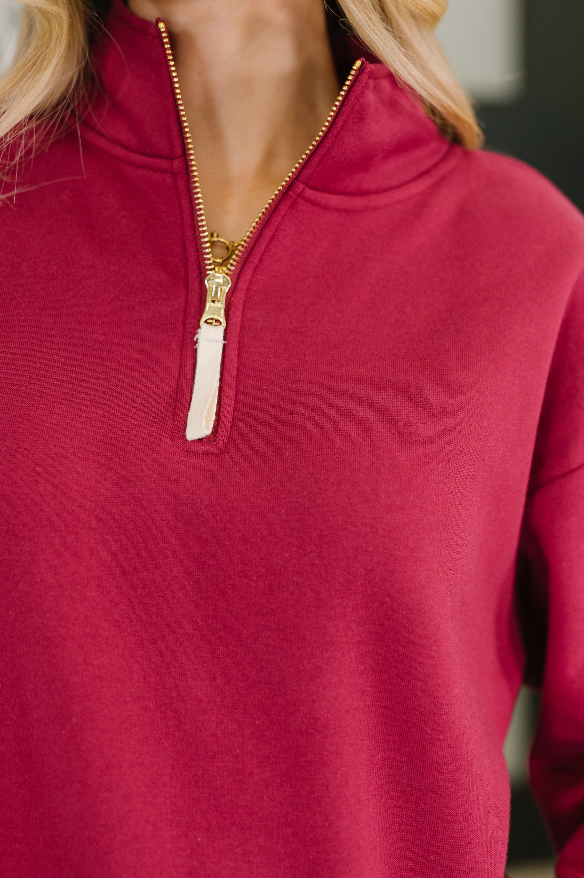 Sweater Weather Half Zip High Neck Pullover in Cabernet - Charming Charlie