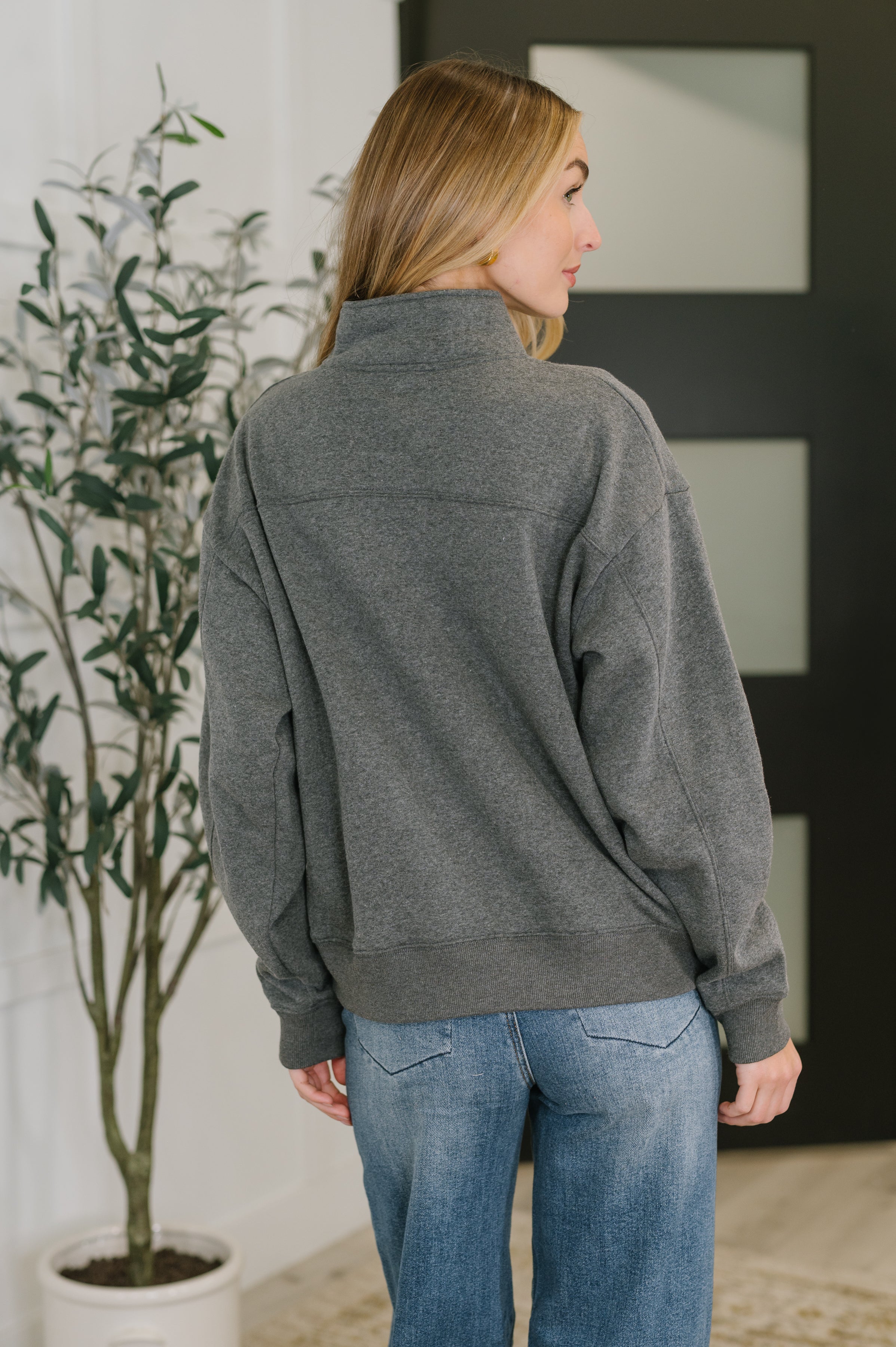 Sweater Weather Half Zip High Neck Pullover in Charcoal - Charming Charlie