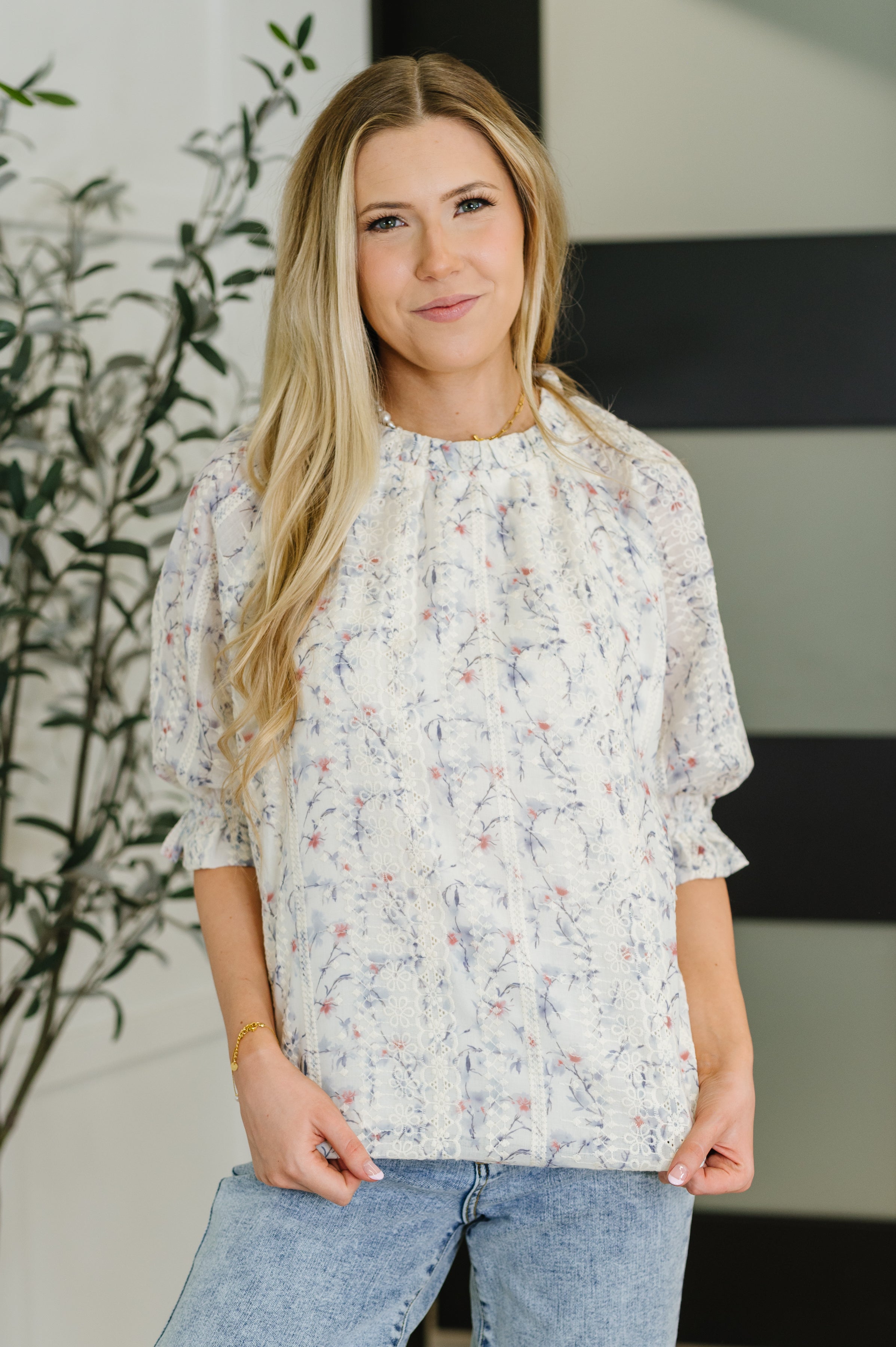 Sweet Ruffle Affair High Neck Blouse in Blue - Charming Charlie