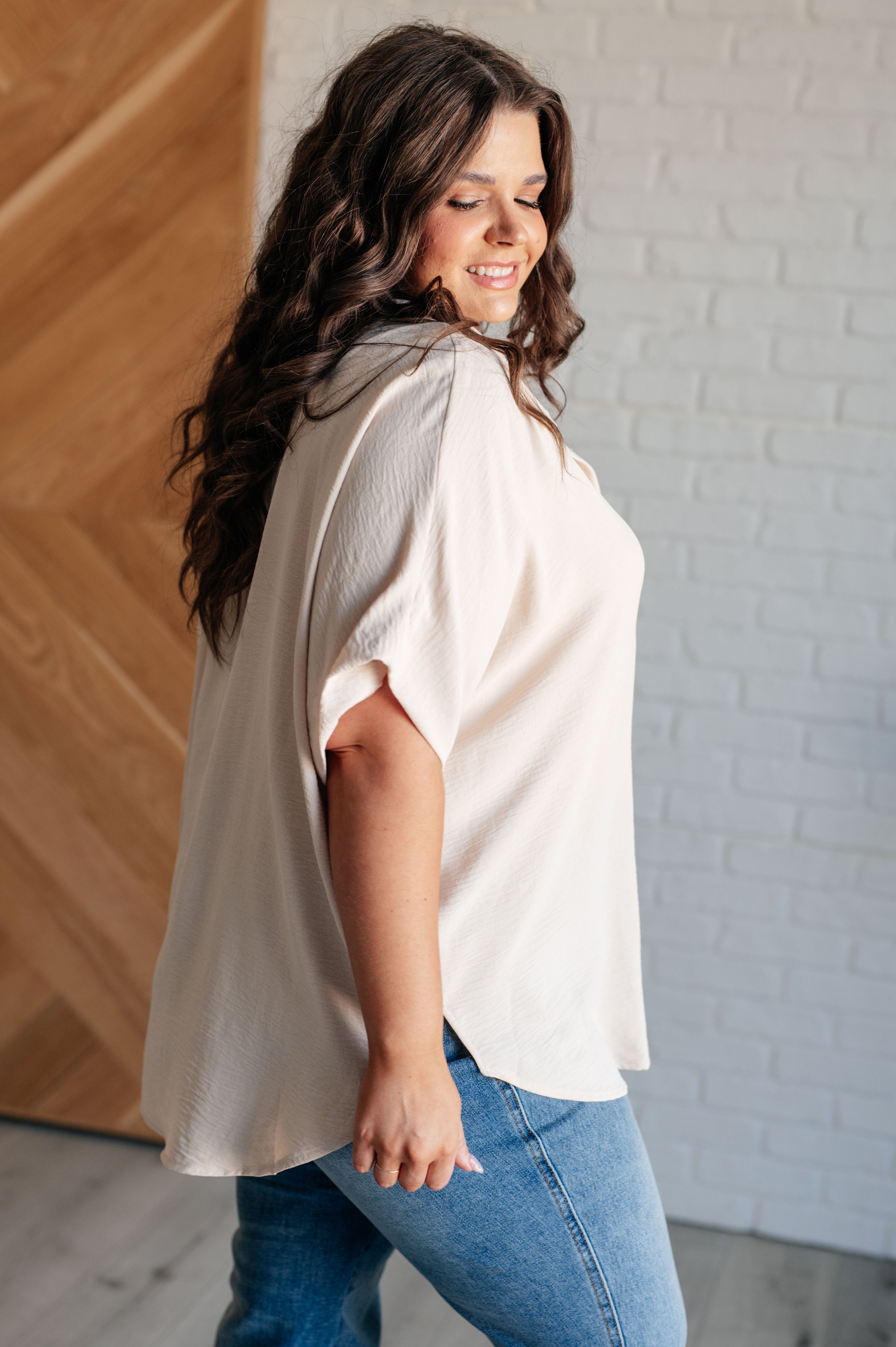 Sweet Simplicity Button Down Blouse in Oatmeal - Charming Charlie