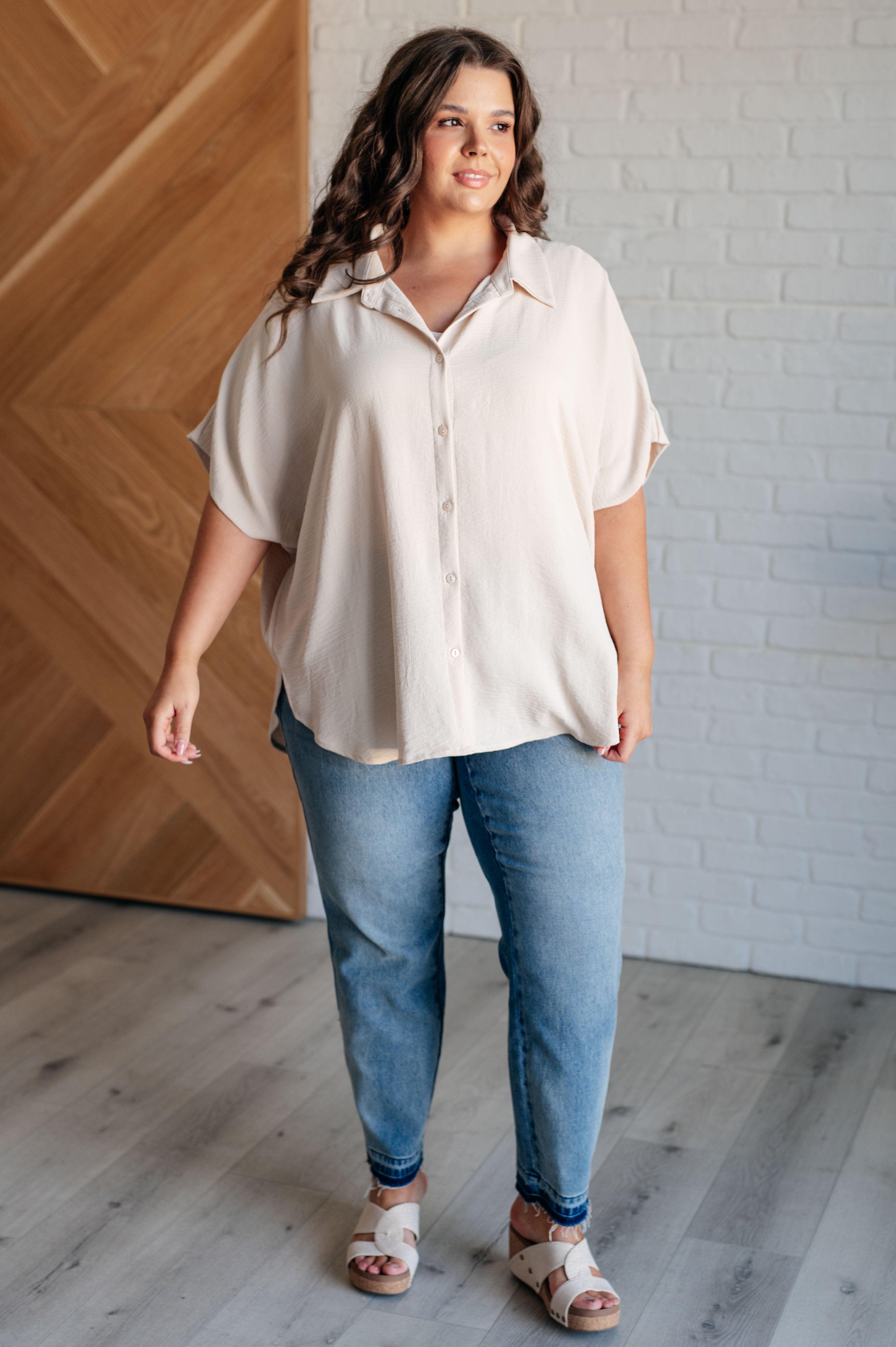 Sweet Simplicity Button Down Blouse in Oatmeal - Charming Charlie