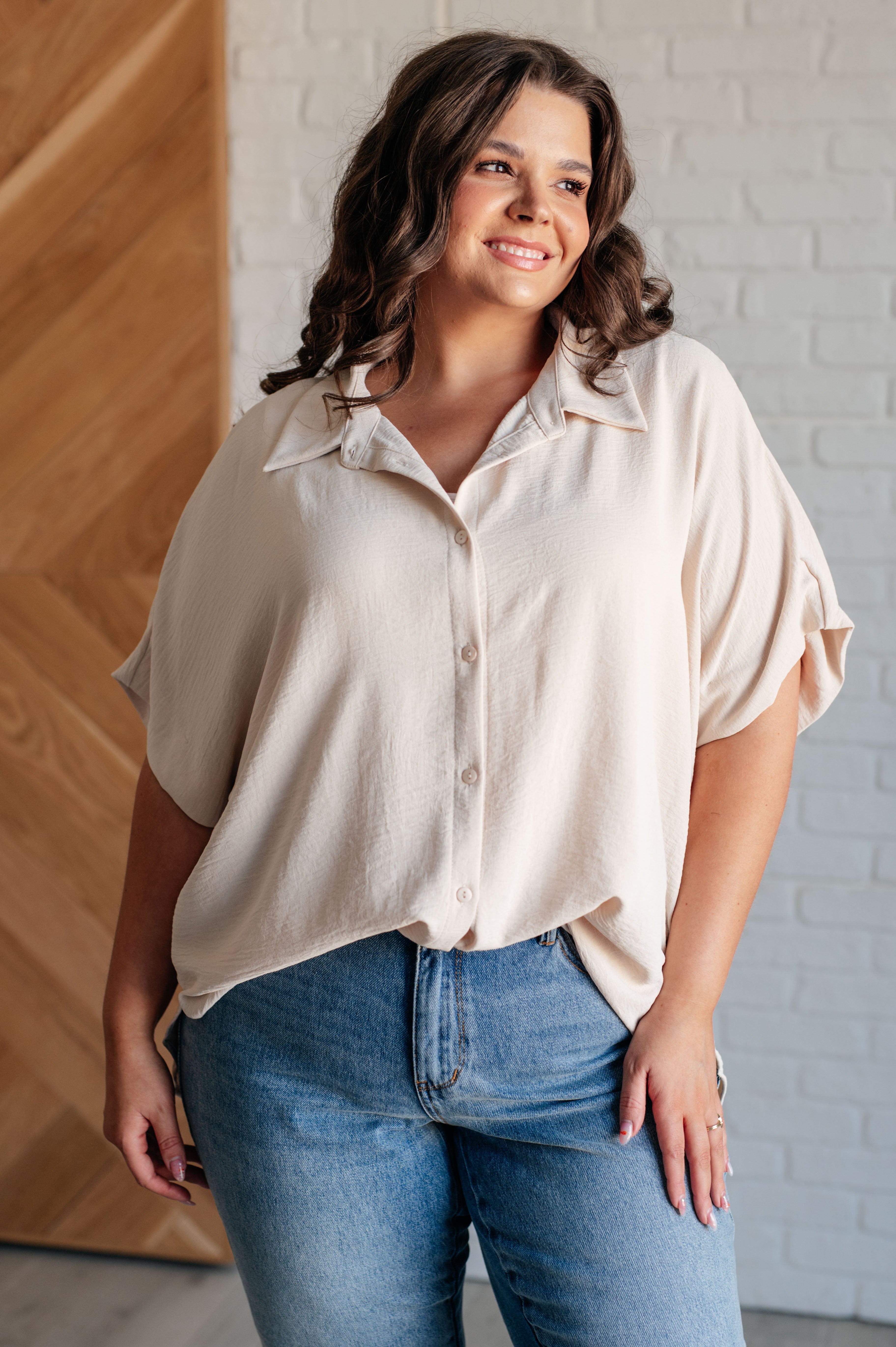 Sweet Simplicity Button Down Blouse in Oatmeal - Charming Charlie