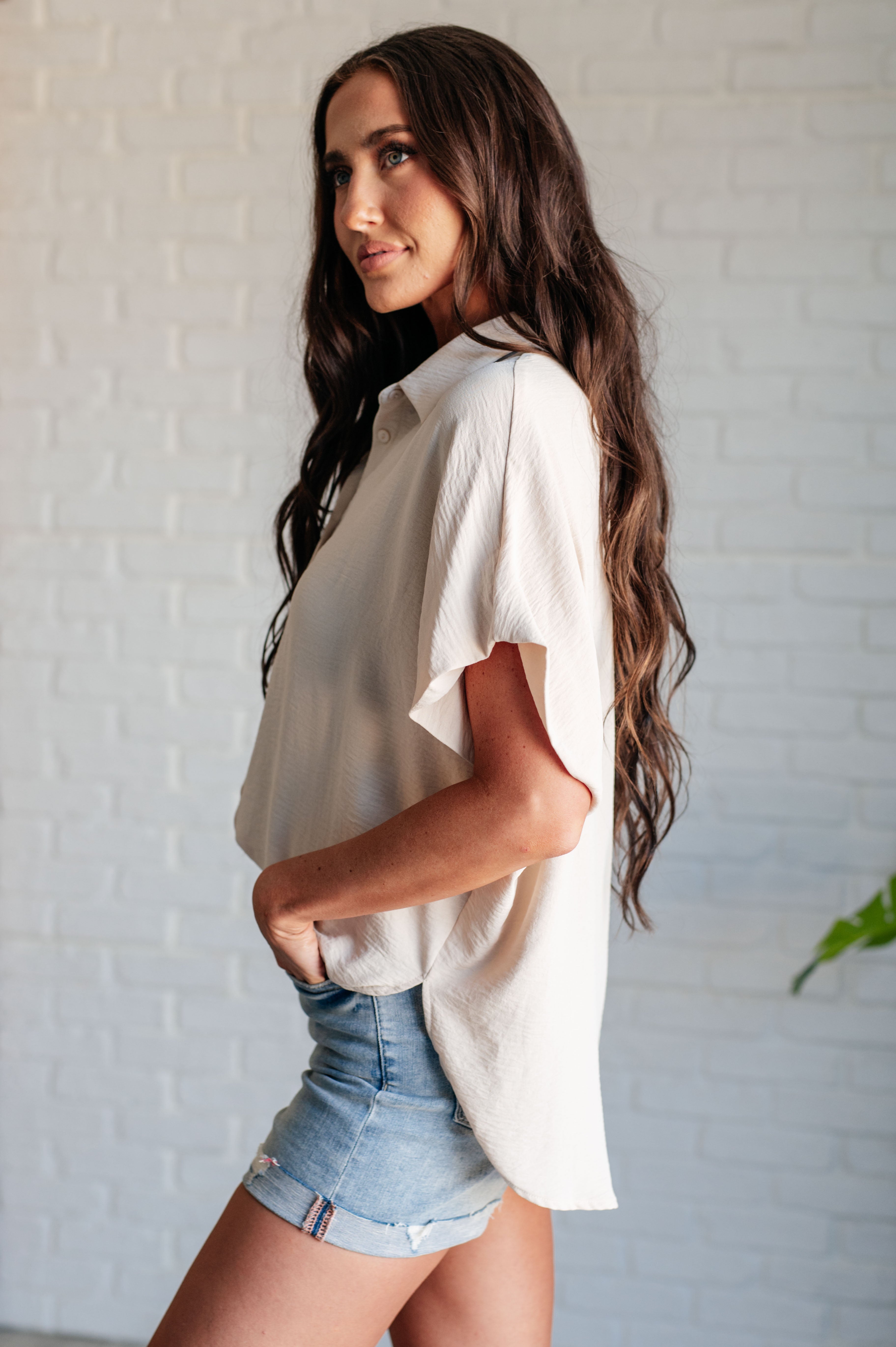 Sweet Simplicity Button Down Blouse in Oatmeal - Charming Charlie