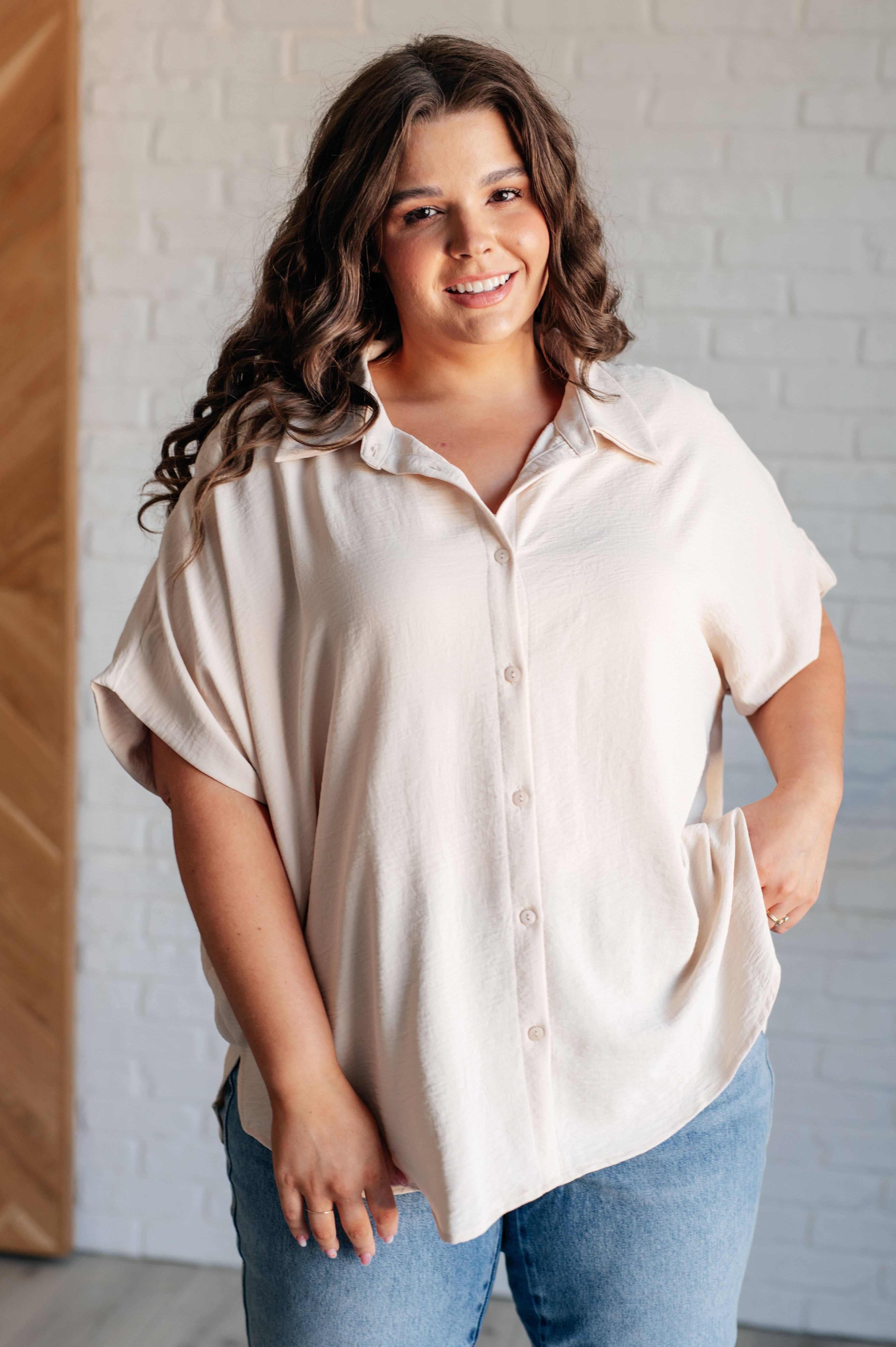 Sweet Simplicity Button Down Blouse in Oatmeal - Charming Charlie