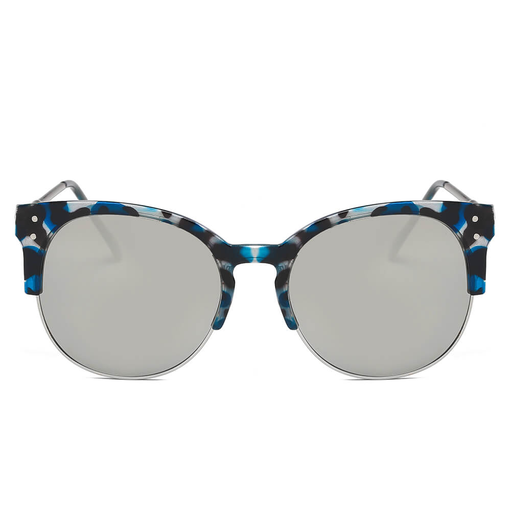 ABANDA | D68 - Round Mirrored Flat Lens Half Frame Sunglasses Circle - Cramilo Eyewear - Stylish Trendy Affordable Sunglasses Clear Glasses Eye Wear Fashion