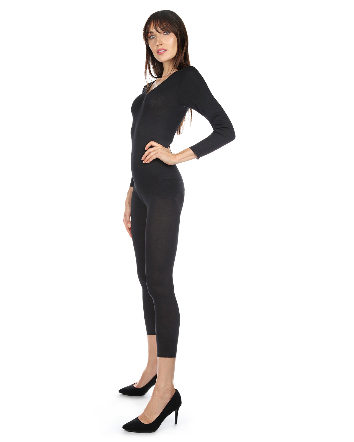 Poly Viscose Flat Knit Long Sleeve V Neck Top - Charming Charlie