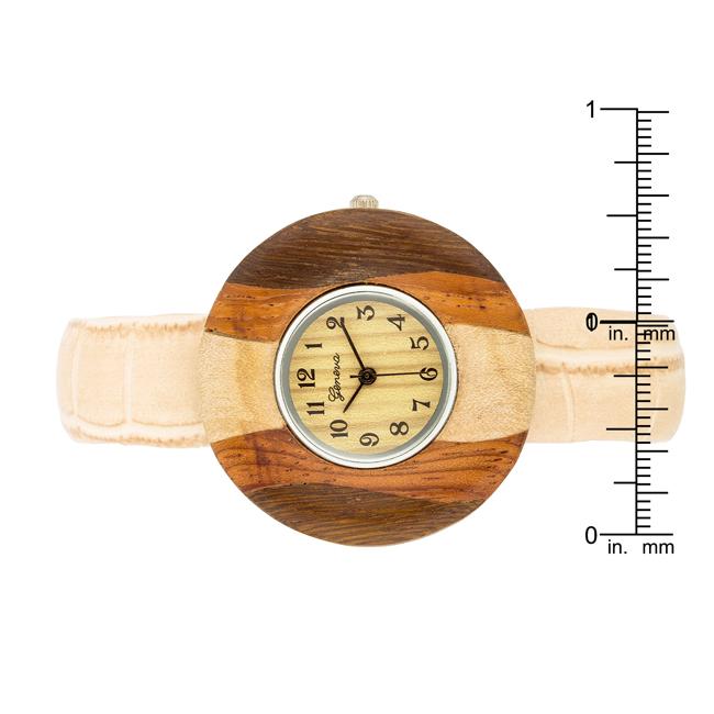 Brenna Beige Wood Inspired Leather Cuff Watch - Charming Charlie