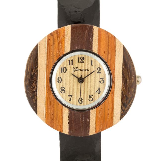 Brenna Black Wood Inspired Leather Cuff Watch - Charming Charlie