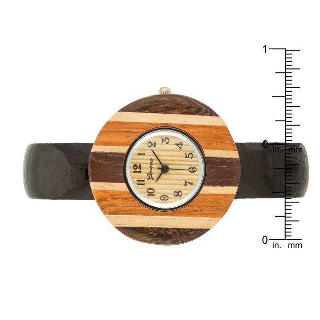 Brenna Black Wood Inspired Leather Cuff Watch - Charming Charlie