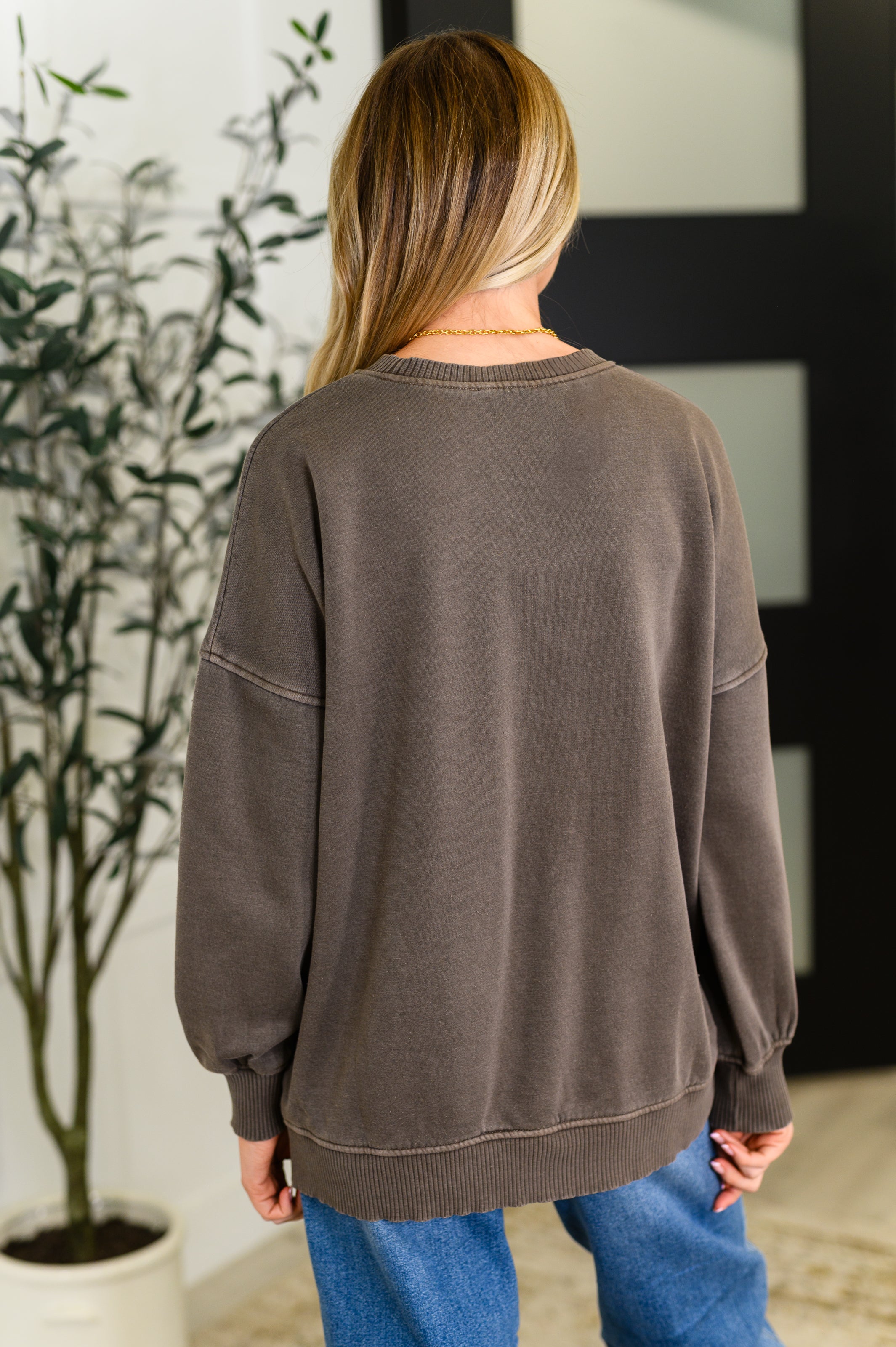 Talk Cozy to Me Stepped Hem Pullover in Brown - Charming Charlie