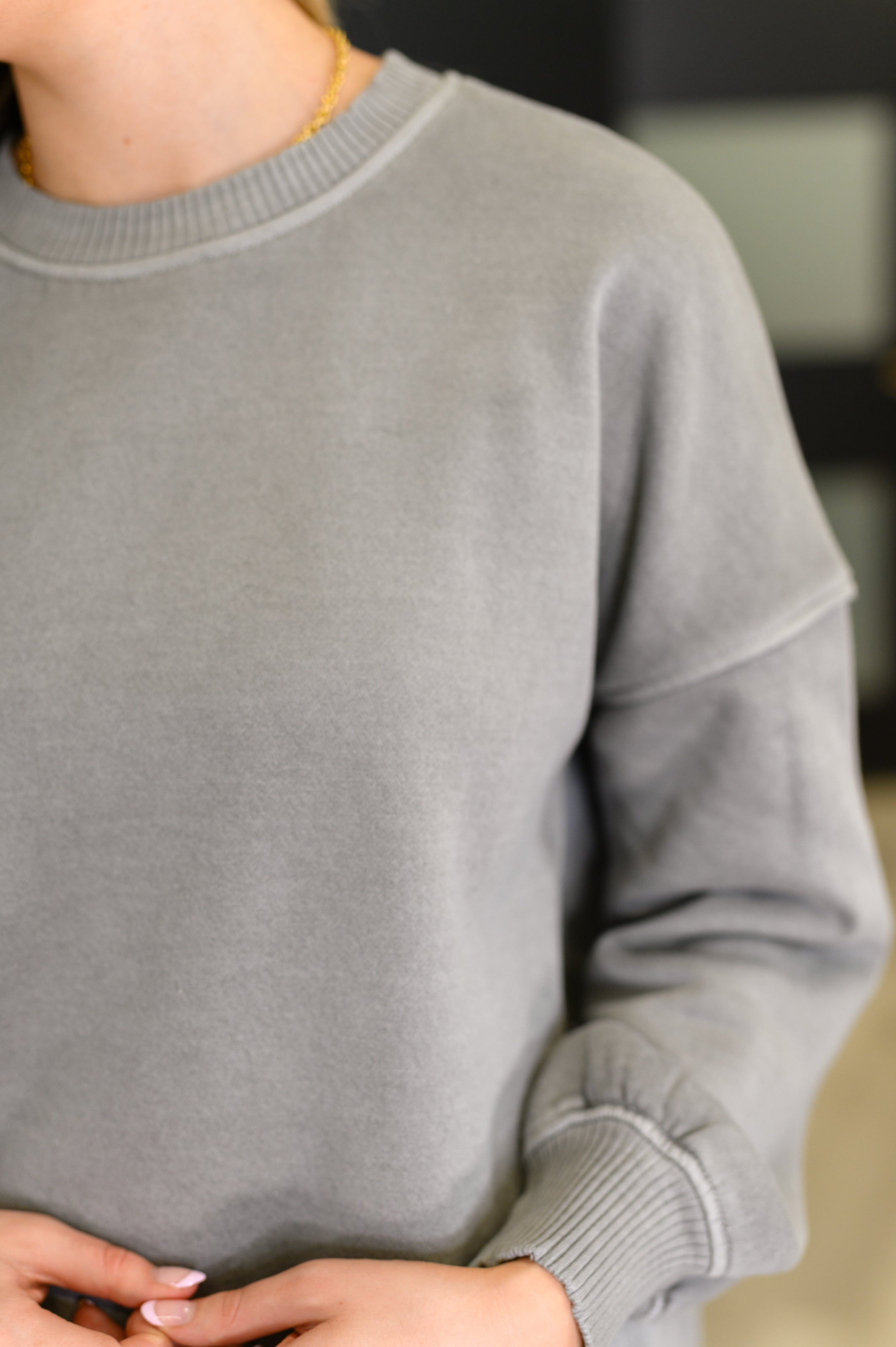 Talk Cozy to Me Stepped Hem Pullover in Sleet - Charming Charlie