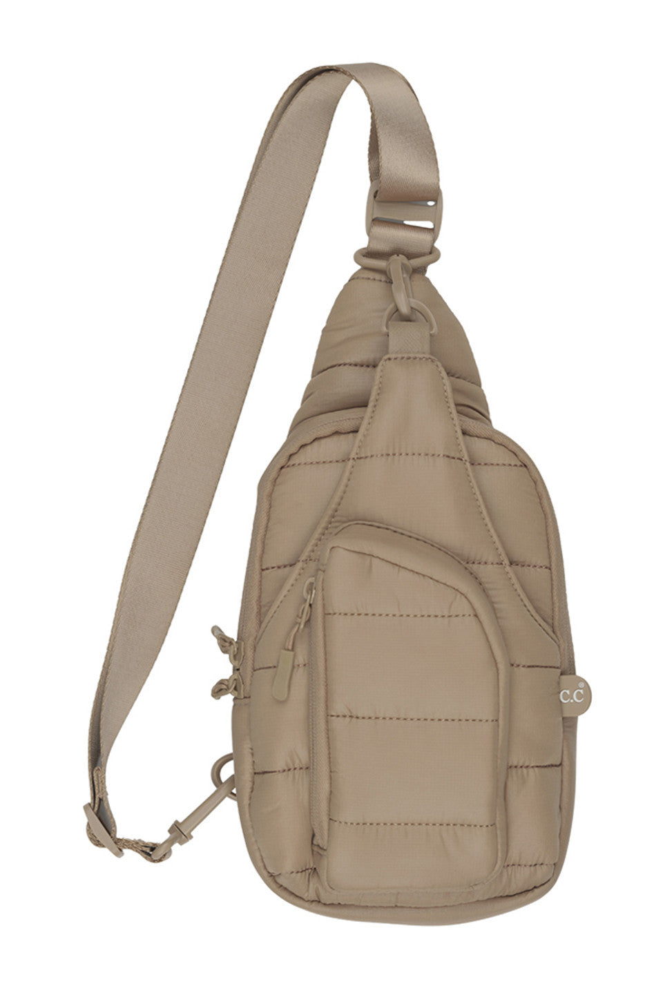 Taupe C.C Solid Puffer Padding Sling Bag provides lightweight and convenient storage for everyday essentials. Its durable puffer padding and versatile sling design offer protection and comfort for on-the-go activities. Stay organized and stylish with this functional and reliable bag.