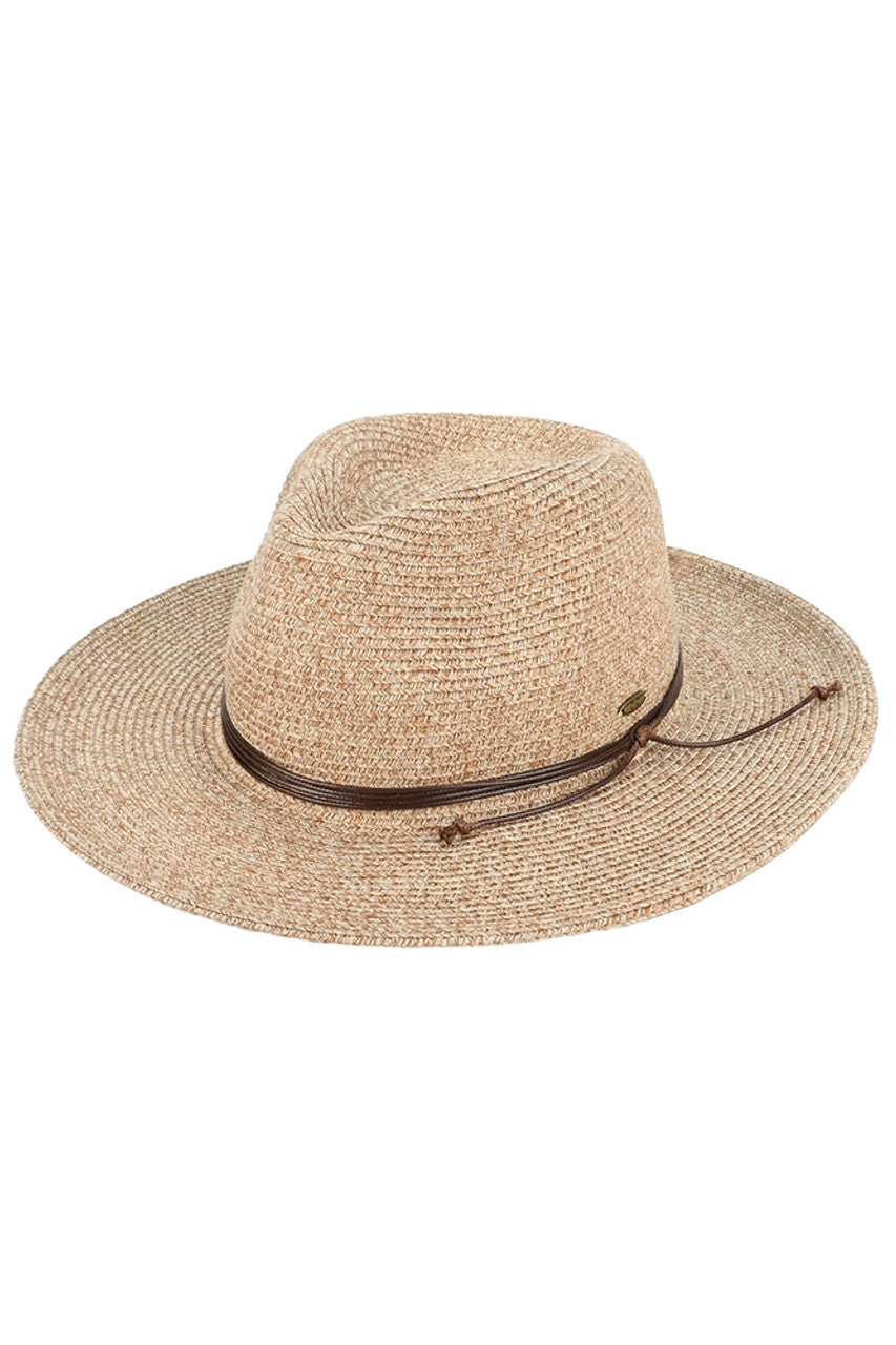 Taupe C.C String Trim Band Panama Sun Hat offers stylish protection under the sun. Its sturdy construction and wide brim provide shade, and its string trim band adds a touch of sophistication. Perfect for any outdoor activity, ensuring both fashion and functionality.