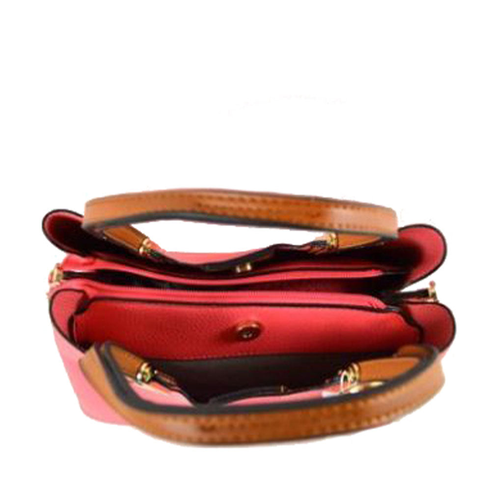 Pink Textured Faux Leather Horseshoe Handle Women's Tote Bag, featuring an eye-catching textured faux leather exterior and a horseshoe-shaped handle. The bag has a spacious interior, perfect for days when you need to carry a lot of items. Its structure and design ensure that your items will stay secure even on the go.