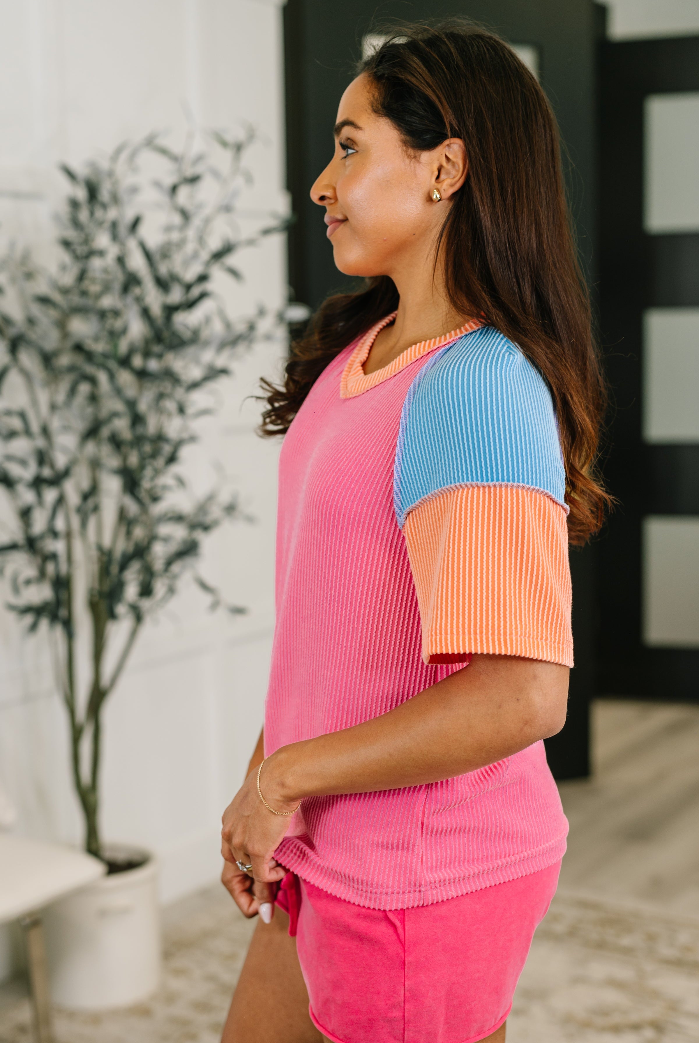Textured Tones Color Block Top - Charming Charlie