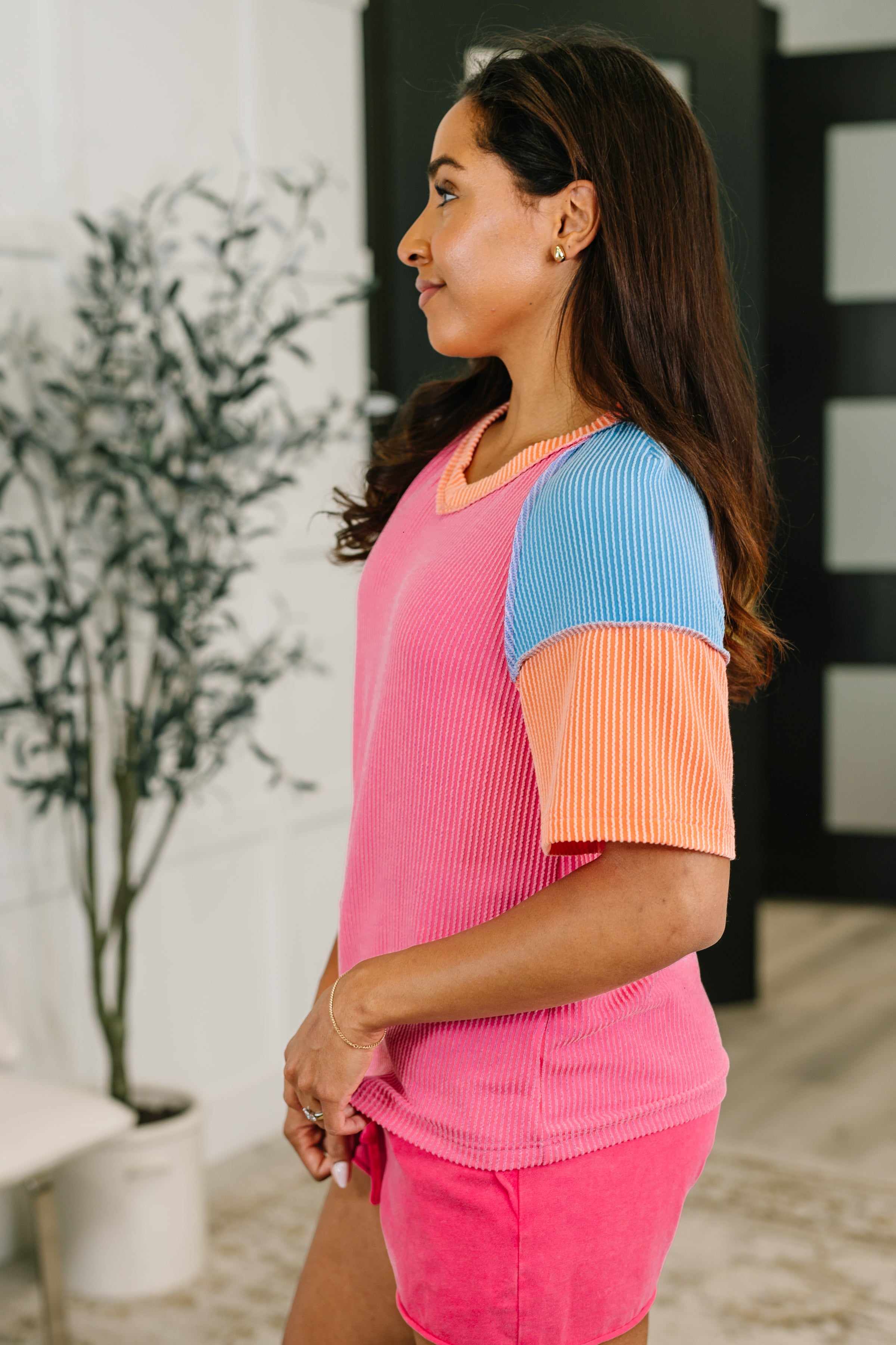 Textured Tones Color Block Top - Charming Charlie