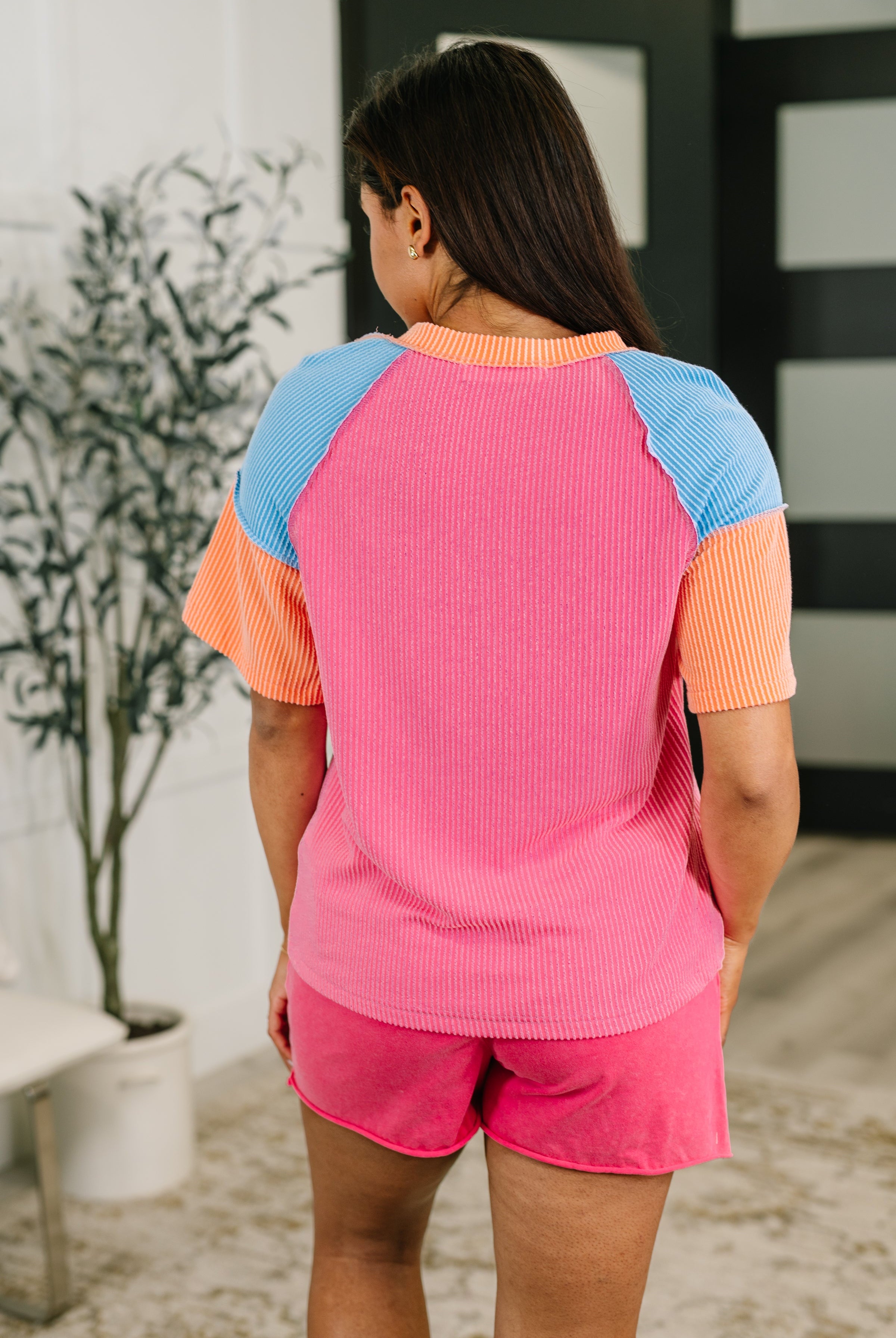 Textured Tones Color Block Top - Charming Charlie