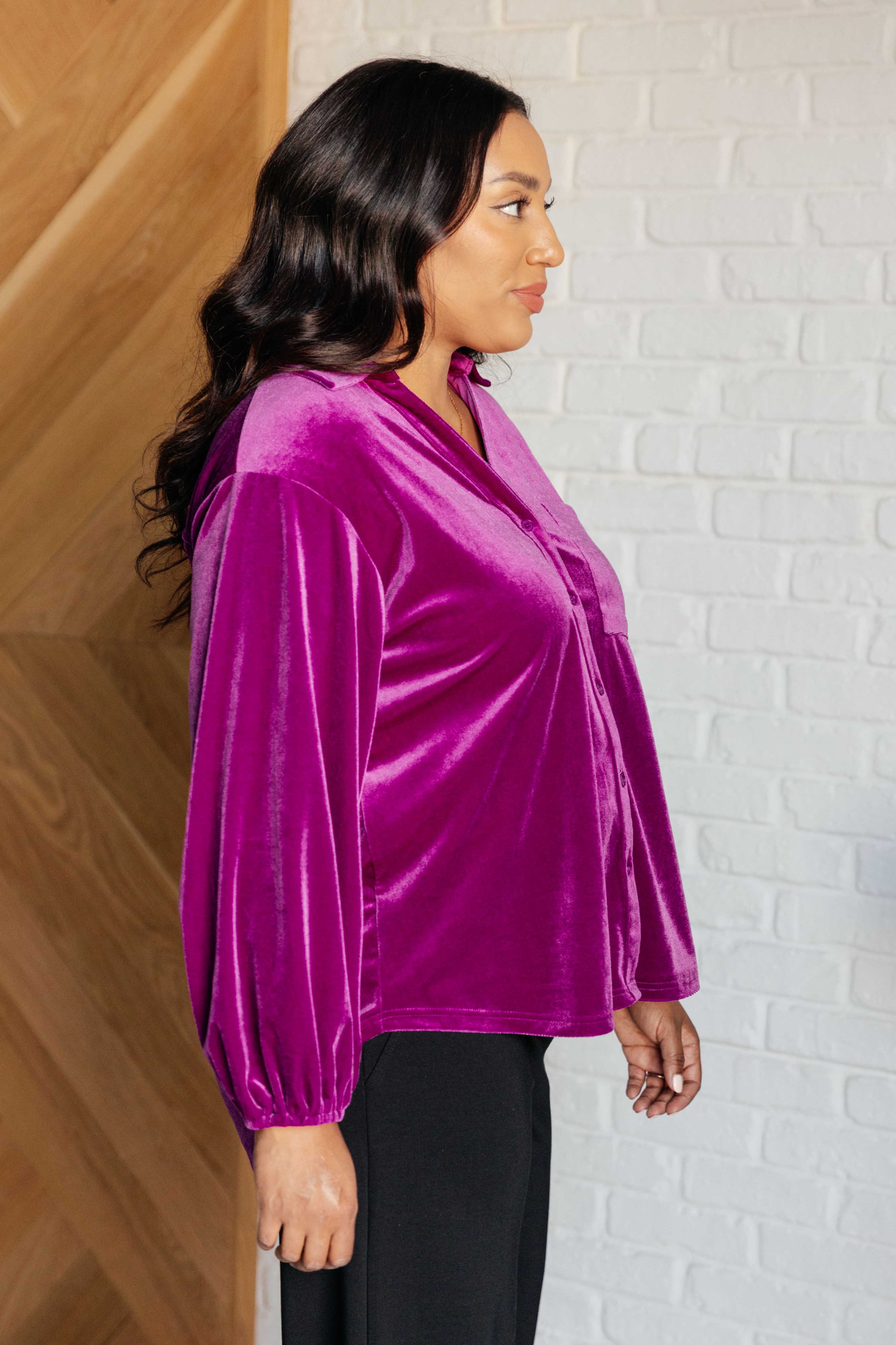 The Best Policy Velvet Balloon Sleeve Top - Charming Charlie