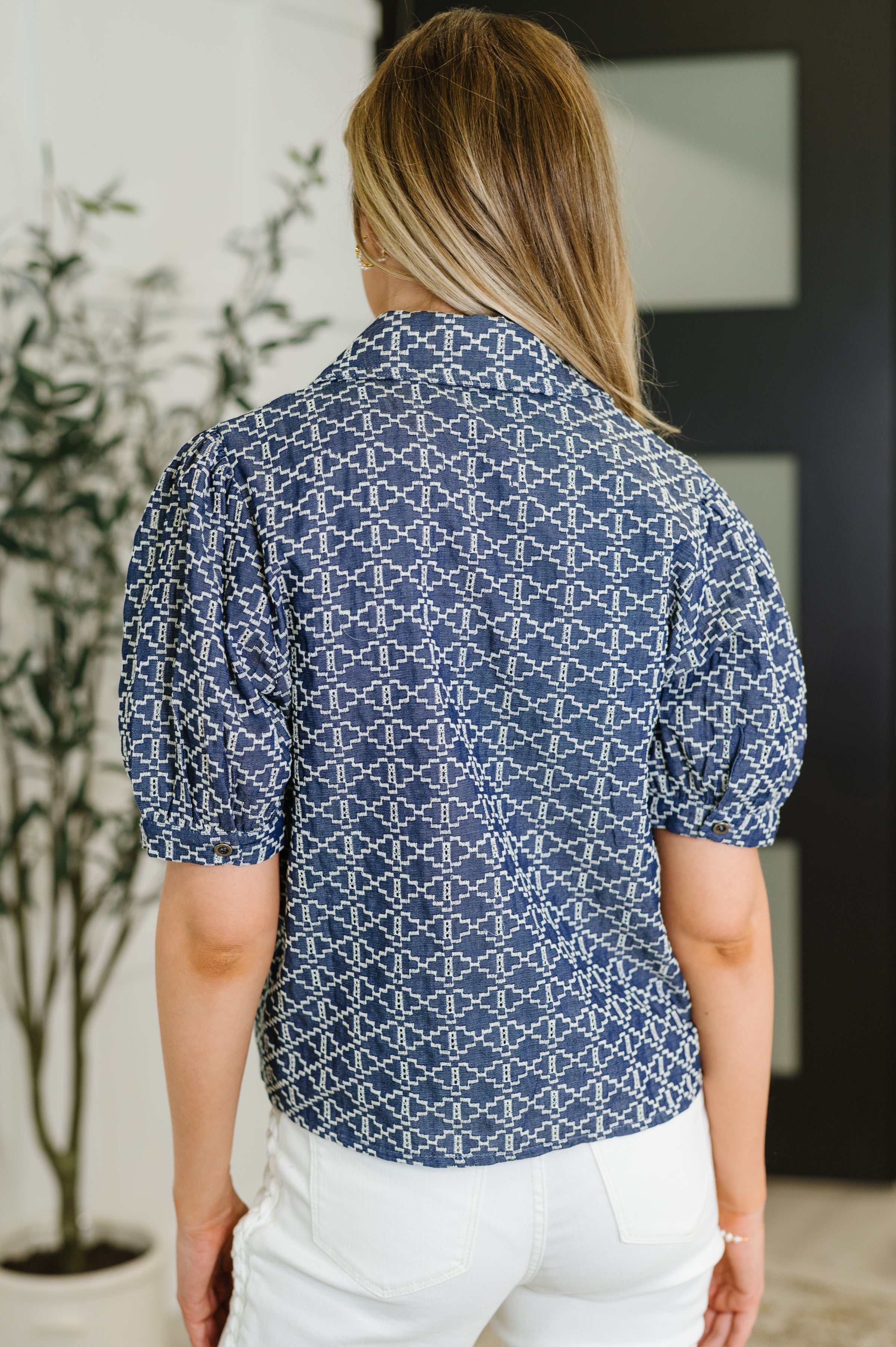 The Darling Detail Collared Blouse in Denim - Charming Charlie