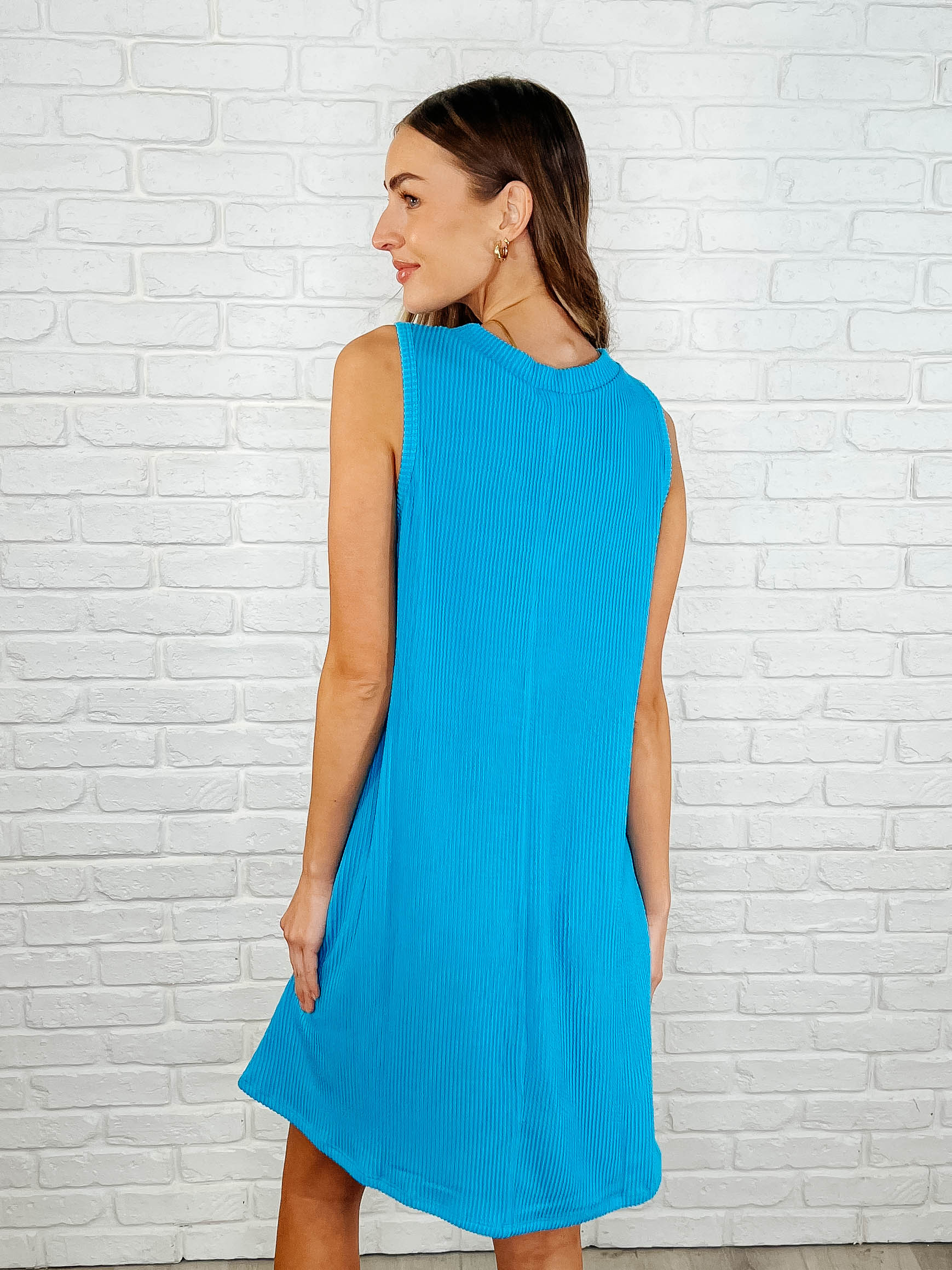 The Power I Hold V-Neck Ribbed Knit Dress in Aqua Glow - Charming Charlie